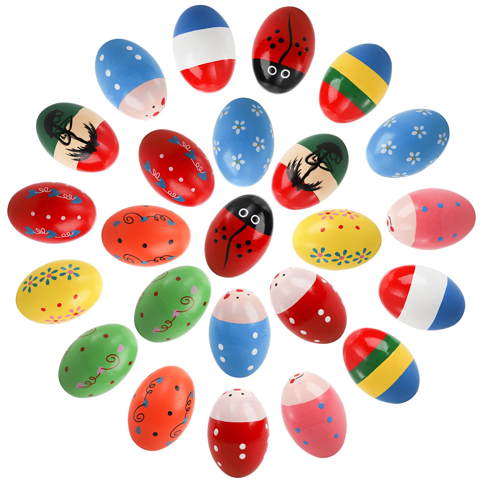 Peohud 24 Pack Wooden Egg Shakers - Colorful Maracas Percussion Musical Instruments for Kids & Toddlers - Easter Eggs Toys for Baby Music Learning & Early Childhood Development - Perfect for Classroom, Birthday Parties & Family Music Time