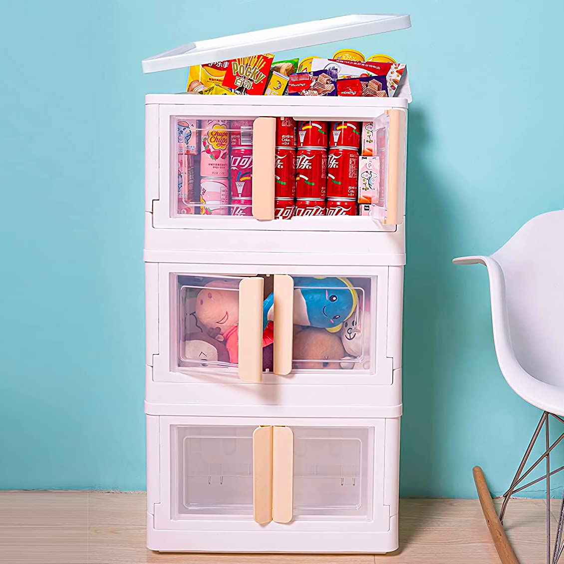 YouLike 3-Piece 10-Gallon/38-Quart Stackable Storage Bins with Wheels - Clear Plastic Organizer for Closet, Pantry, Bedroom & Living Room - Foldable Drawer Cabinets for Camper, Truck, Snack Bar & Bookshelf Organization