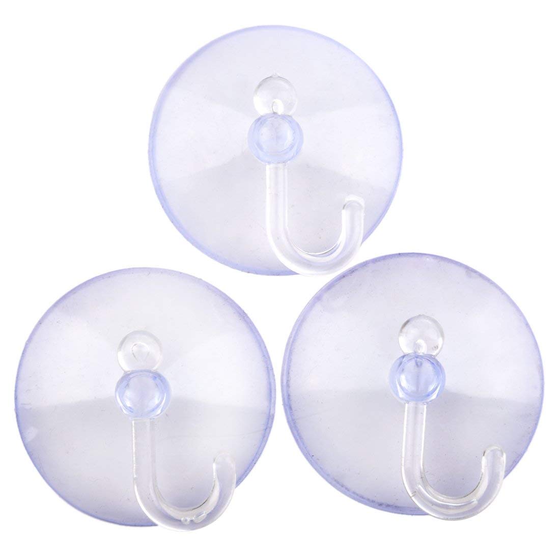 3 Pack Clear Reusable Plastic Suction Cup Hooks - Strong Vacuum Wall Hangers for Bathroom, Kitchen, Shower Organization (Holds Towels, Robes & Utensils) - Durable Seamless Design for Daily Use