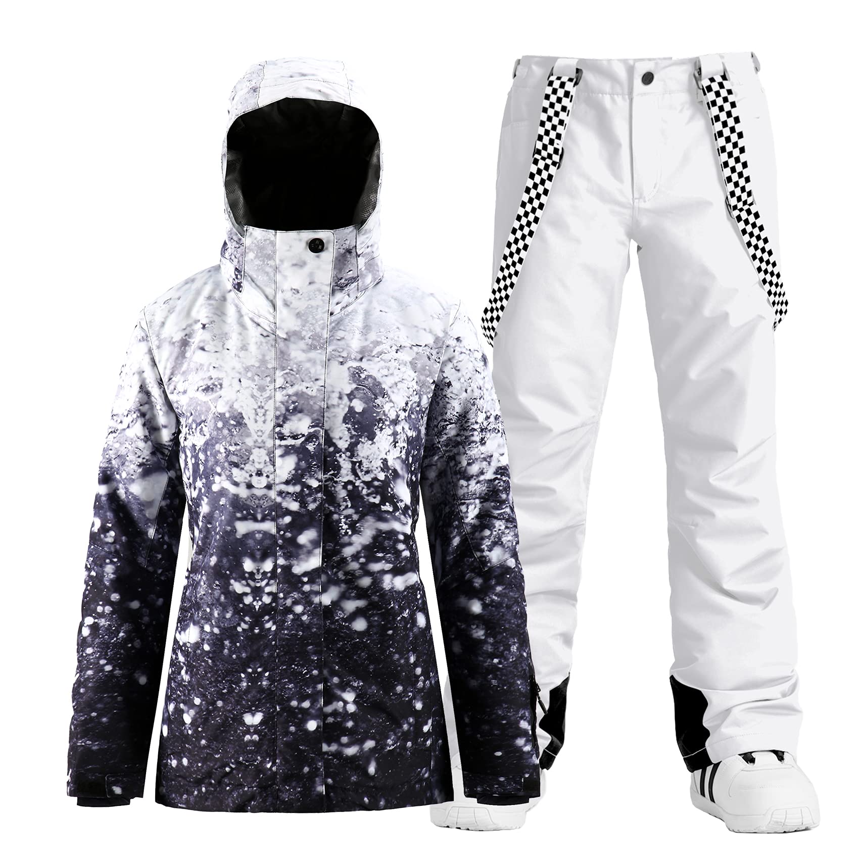 GSOU SNOW Women's Ski Jacket and Pants Set - Waterproof Windproof Insulated Snowsuit with Hood for Skiing & Snowboarding | Warm Winter Snowboard Outfit for Cold Weather Activities