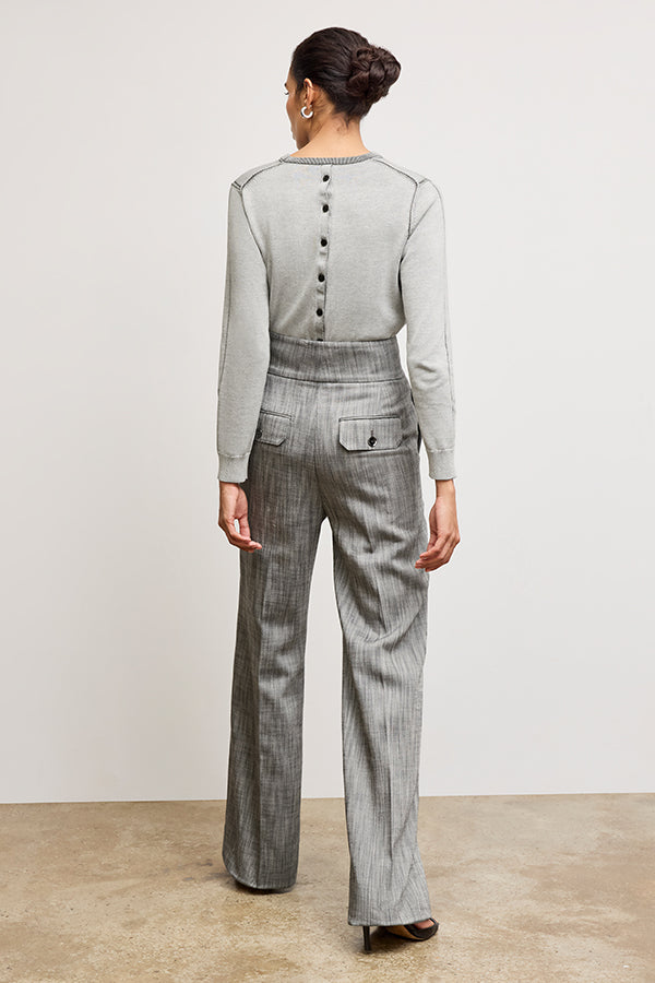 Premium Bronny Cummerbund Trouser - Porto Weave in Black/White | Formal Wear for Weddings, Prom & Evening Events