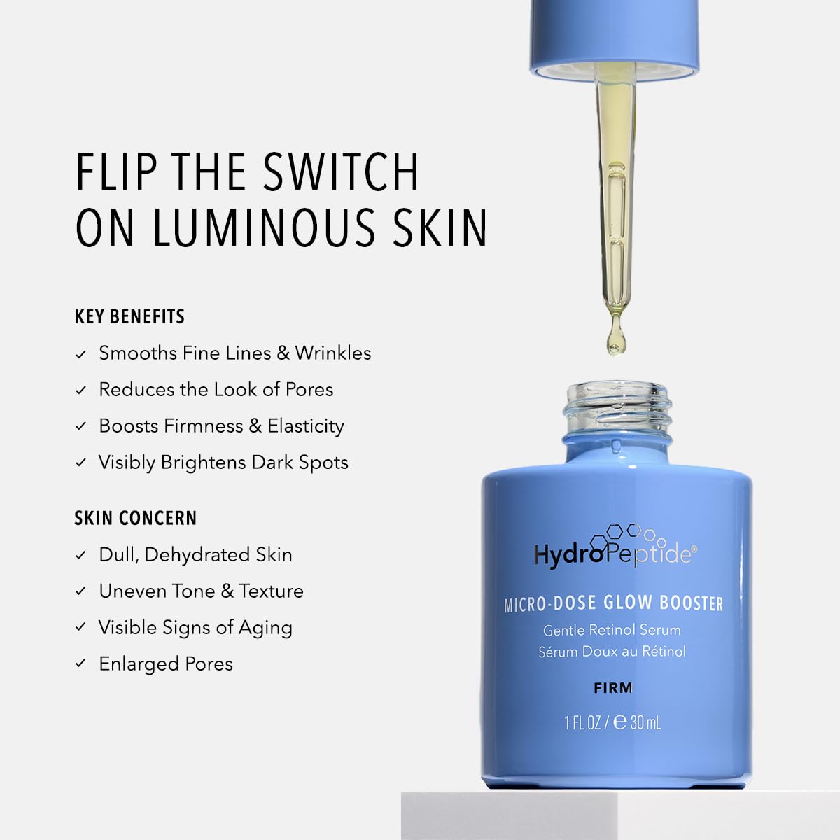 HydroPeptide Micro-Dose Glow Booster - Gentle Retinol Oil-Based Face Serum for Wrinkles & Fine Lines, 1 fl oz | Anti-Aging Skincare for Night Use & Daily Hydration