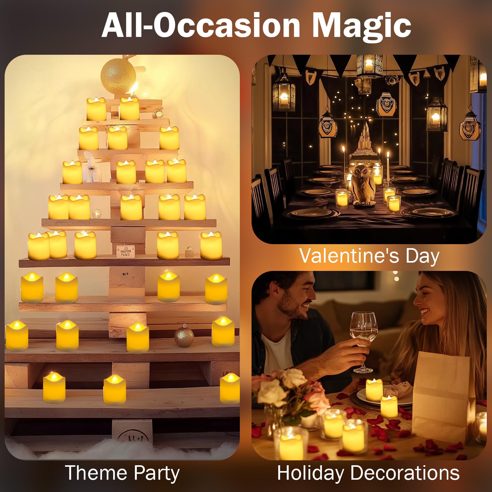 Yeahmart Pack of 12 Realistic Flameless LED Candle Lights - Battery Operated Warm White Tealights for Wedding Centerpieces, Home Decor, Romantic Dinner, Outdoor Party & Gift Giving