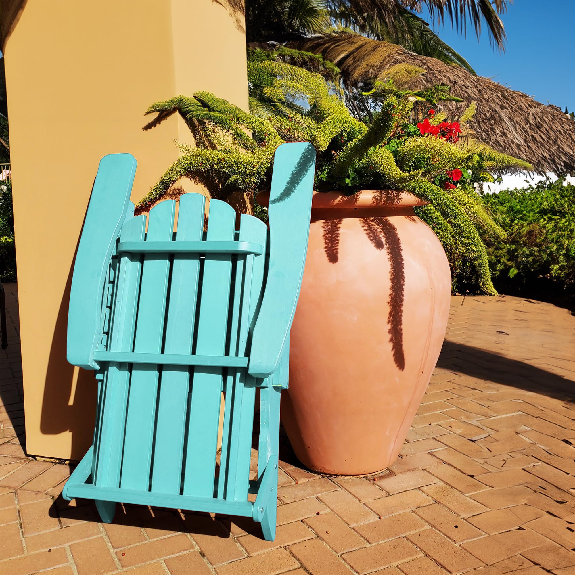 **Weather-Resistant Folding Adirondack Chair – Sturdy & Easy to Assemble Outdoor Patio Furniture, Supports Up to 300 lbs – Plastic Adirondack Chairs for Porch, Garden, Fire Pit, Poolside & Backyard Relaxation (Aqua Blue)**