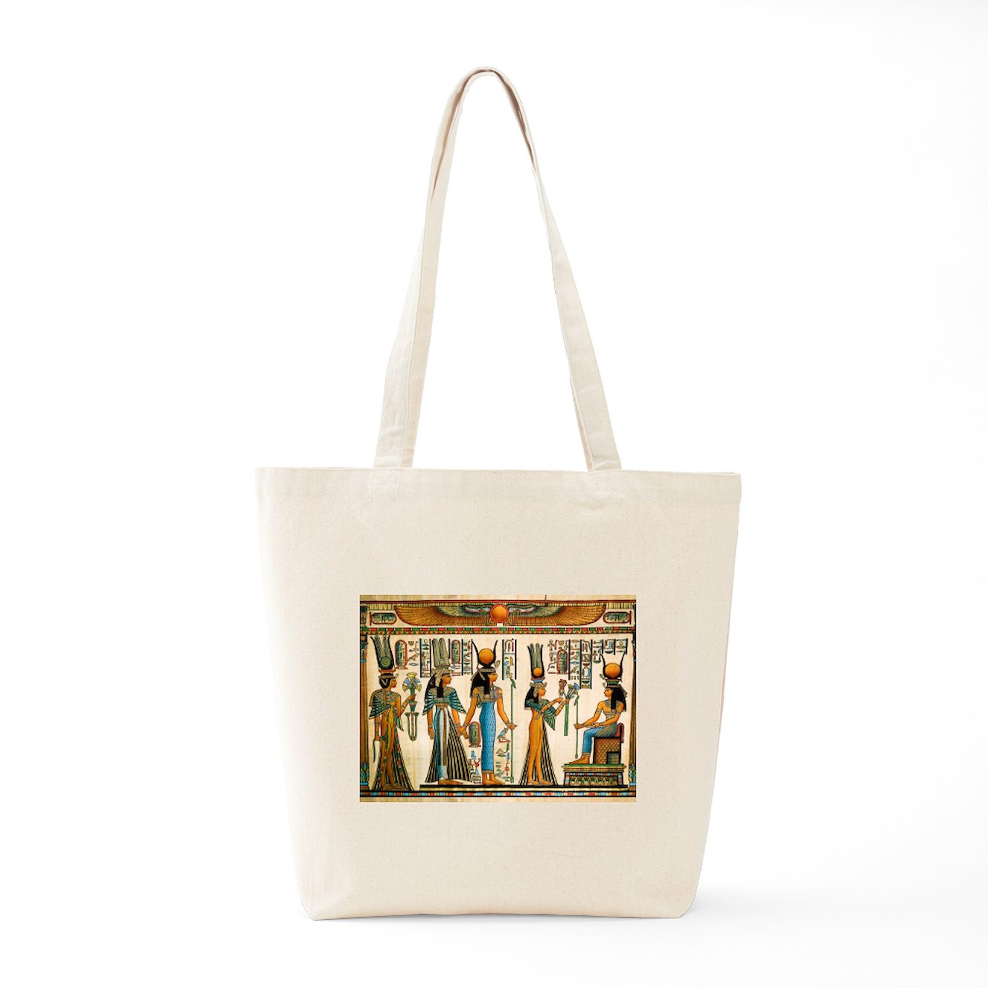 Ancient Egyptian Wall Tapestry Tote Bag - Natural Canvas Reusable Shopping Bag for Groceries, Beach & Travel | Eco-Friendly Cotton Carryall for Women & Men