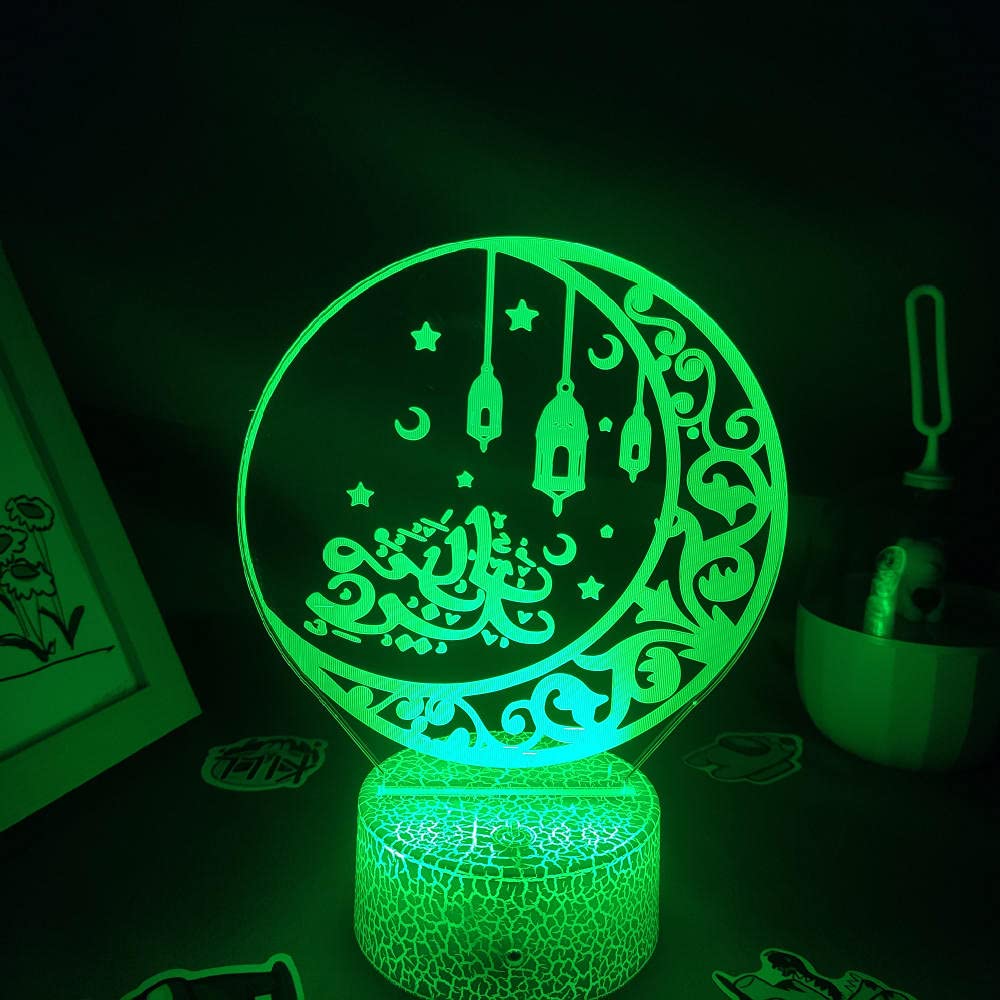 3D Illusion LED Night Light - Ramadan Prayer Lamp with 7 Color Changing Touch Control, Islamic Decor for Kids Bedroom, Christmas & Birthday Gift, Perfect for Home Decor, Meditation & Spiritual Atmosphere