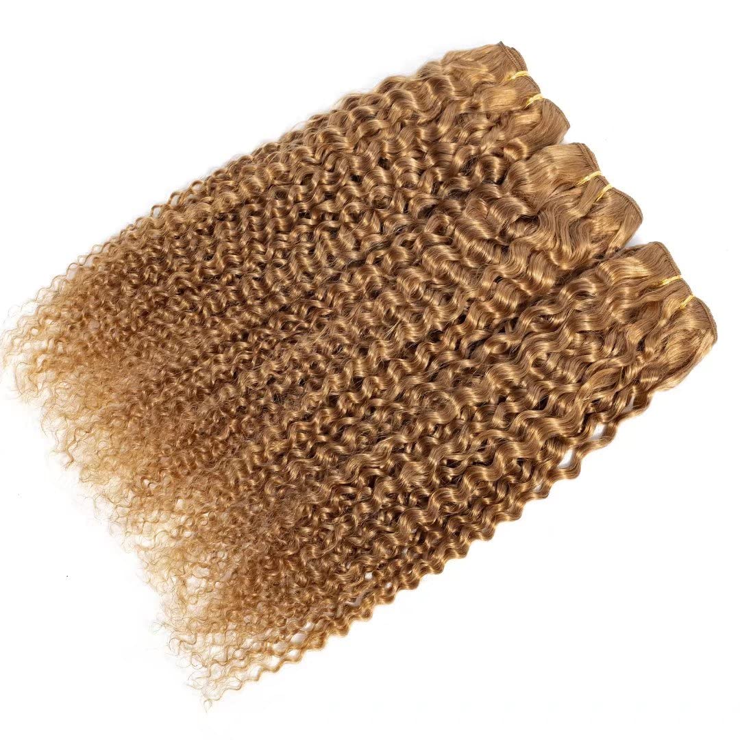 FEEL ME 18 20 22 Inch Brazilian Curly Human Hair Bundles - 27 Honey Blonde Unprocessed Virgin Hair Weave (3 Bundles) 8A Mink Kinky Curly Extensions for Natural Look & Styling | Perfect for Daily Wear, Parties & Special Occasions