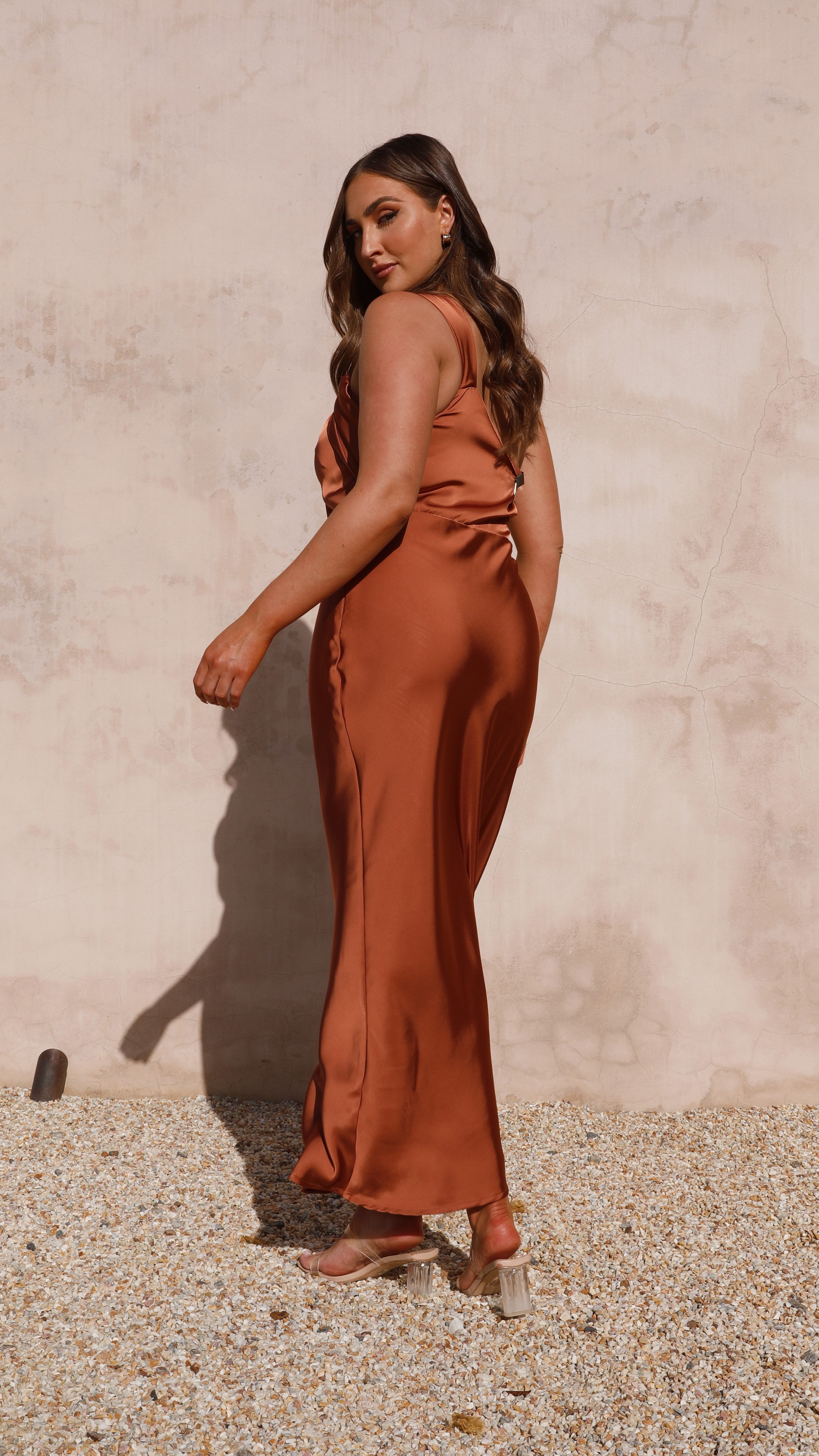 Greta Maxi Dress in Copper - Elegant Long Flowy Summer Dress for Women, Perfect for Beach Vacations, Weddings & Casual Outings