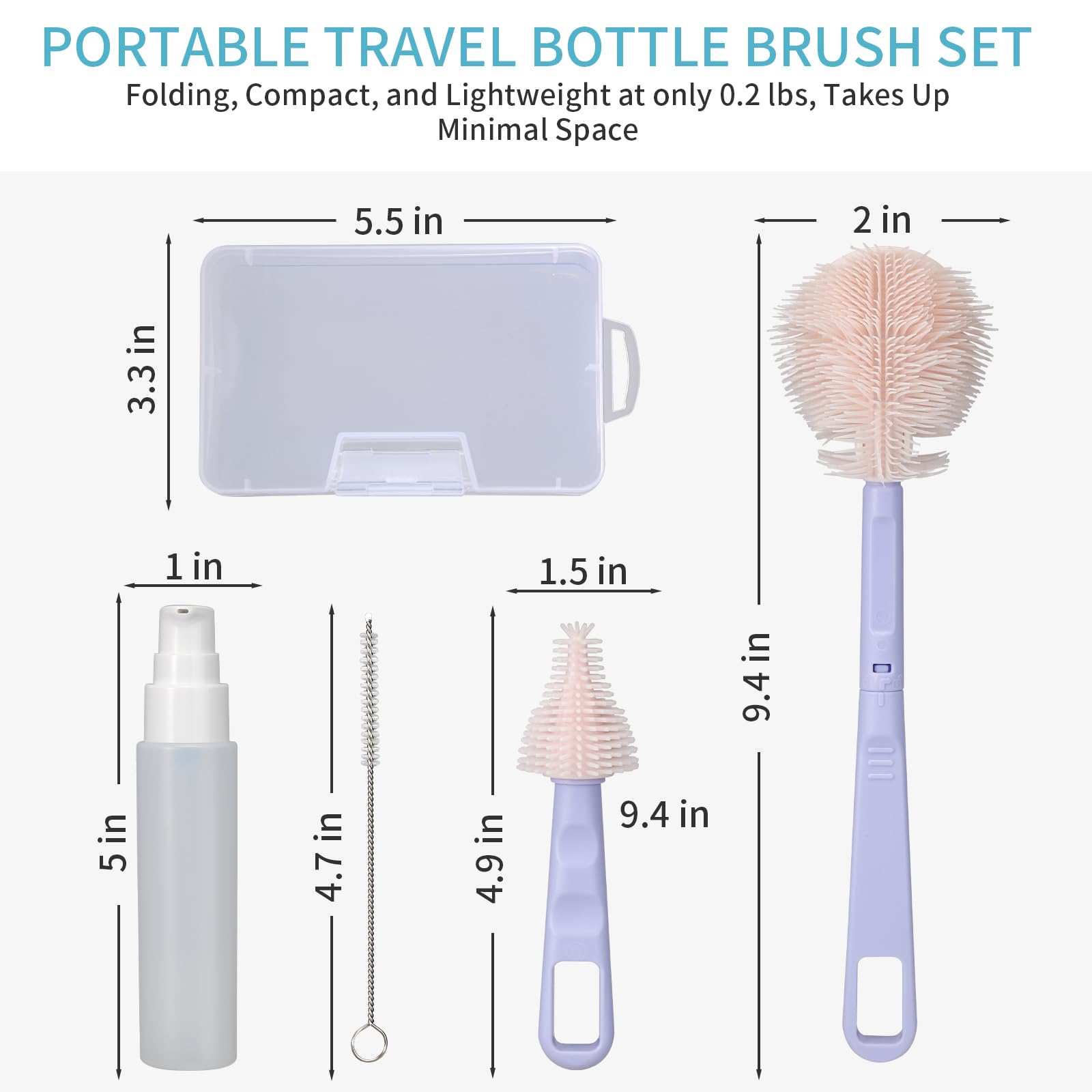 VOOWO Portable Baby Bottle Cleaning Kit - Silicone Straw & Nipple Brush with Soap Dispenser | Travel-Friendly Bottle Cleaner for Infants | Perfect for Home, Daycare & On-the-Go (Purple)