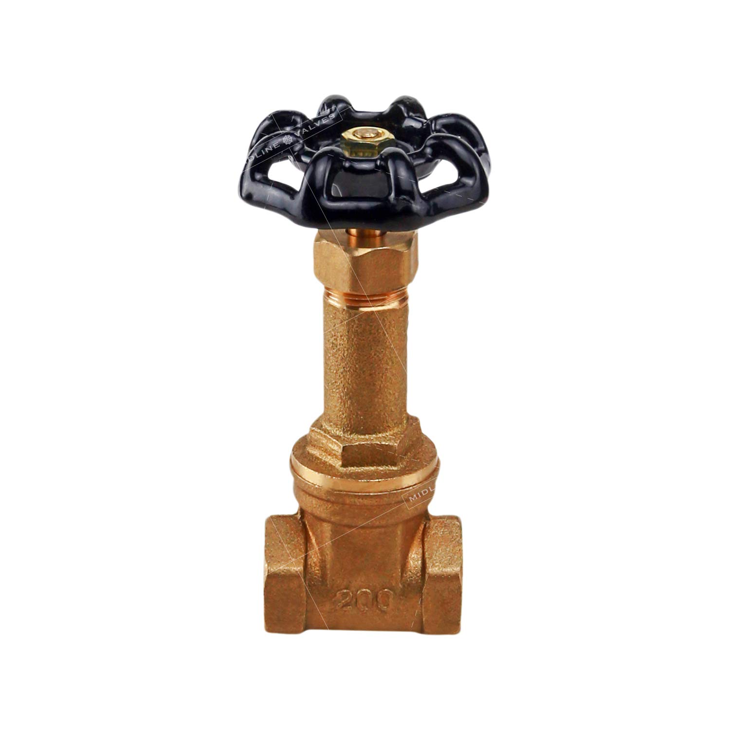 66564-5 Midline Valve 3/4 Inch FIP Long Bonnet Gate Valve - 5 Pack Cast Brass for Water & Gas Lines - Perfect for Plumbing, Irrigation & Industrial Applications