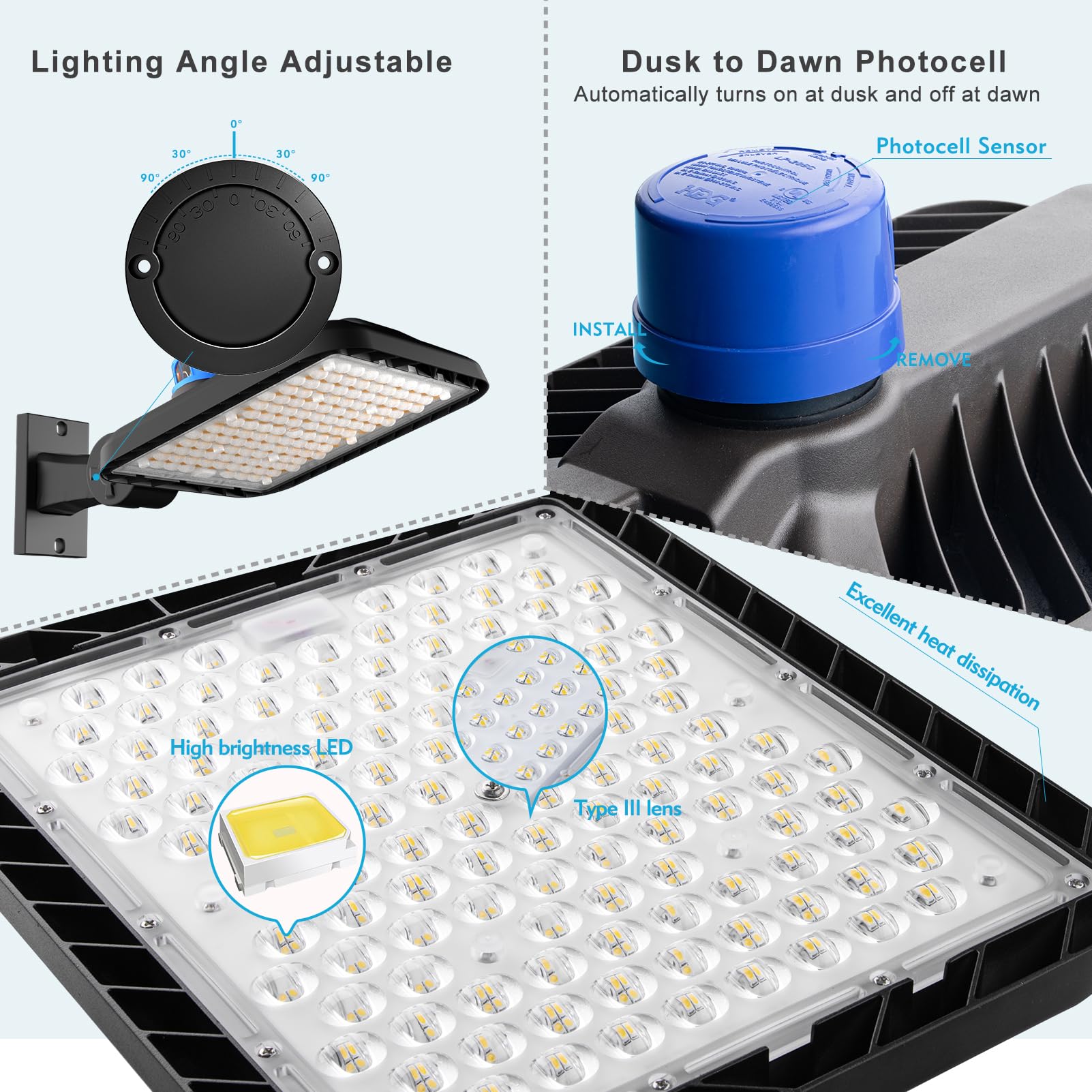 240W LED Parking Lot Lights (240x1W) - 36000LM, 150LM/W, 5000K Daylight, ETL Certified - Smart Photocell Outdoor Pole Lights for Commercial Use (30-40ft Height) - 2 Pack with 7-Year Warranty | Ideal for Parking Lots, Gas Stations, Warehouses & Industrial Areas