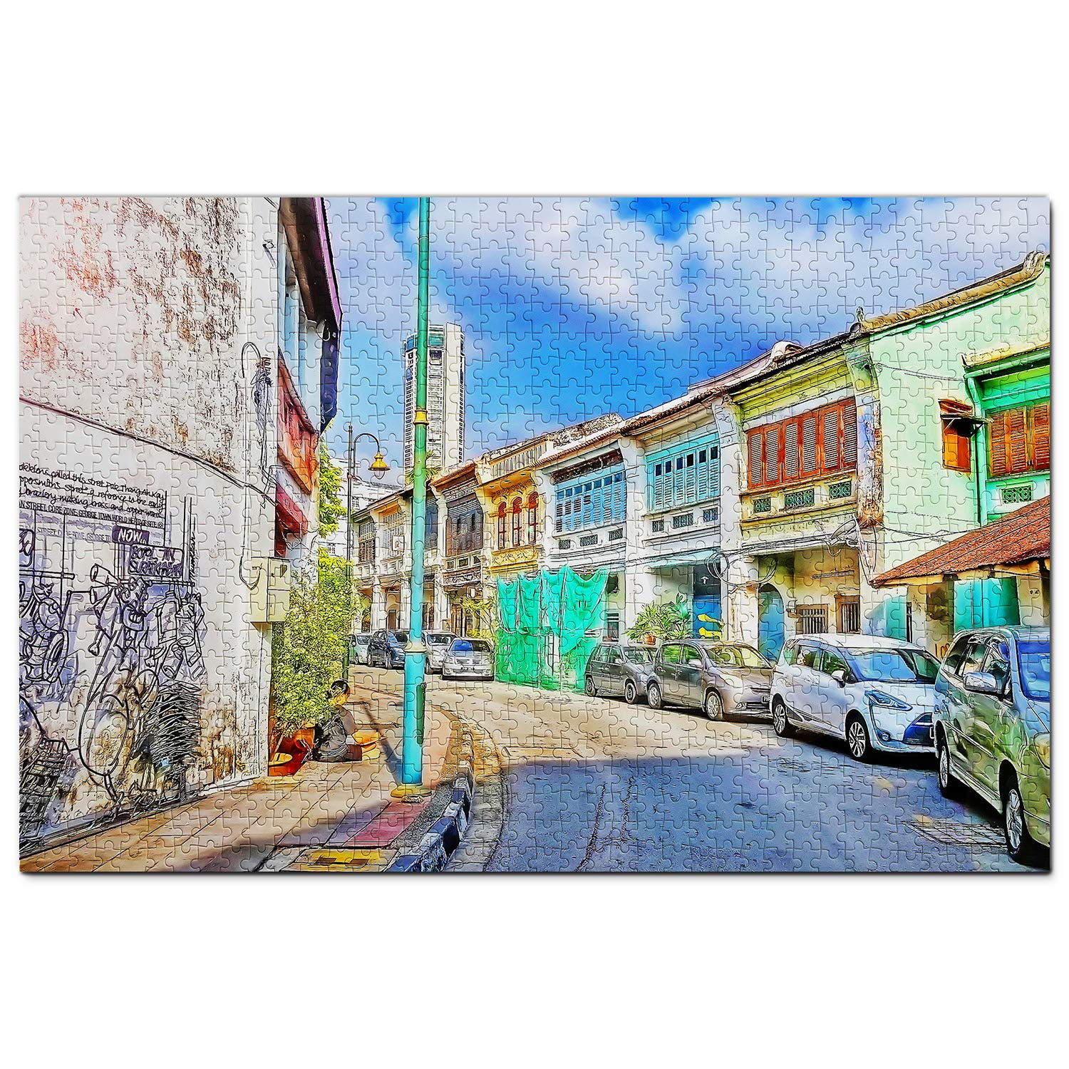 1000 Piece Malaysia George Town Penang Wooden Jigsaw Puzzle - Travel Souvenir & Home Decor for Adults & Puzzle Lovers