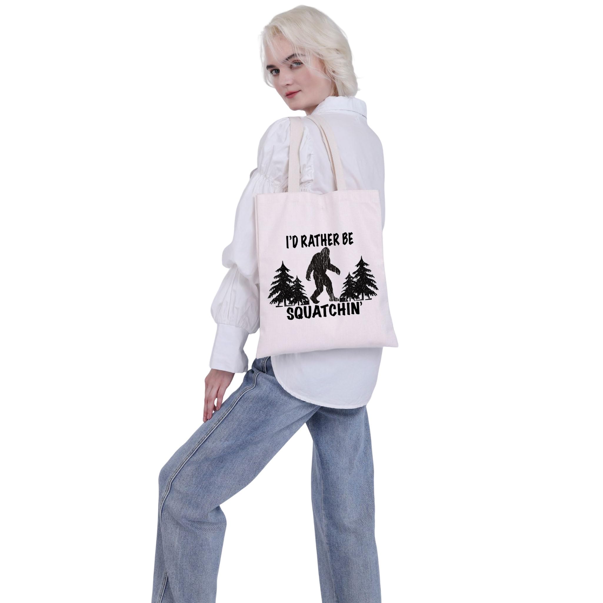 VAMSII Funny Sasquatch Tote Bag - 'I'd Rather Be Squatchin' Shoulder Bag for Men & Women - Perfect for Grocery Shopping, Beach Trips & Outdoor Adventures