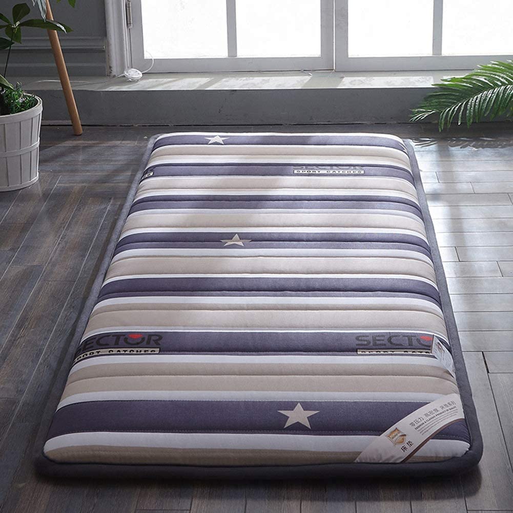 YCQ Thickened Cotton Tatami Mattress - Breathable, Soft & Non-Slip Mattress Topper for All Seasons | Portable Futon & Floor Sleeping Mat | King Size Light Brown | Perfect for Guest Beds, Camping & Small Spaces