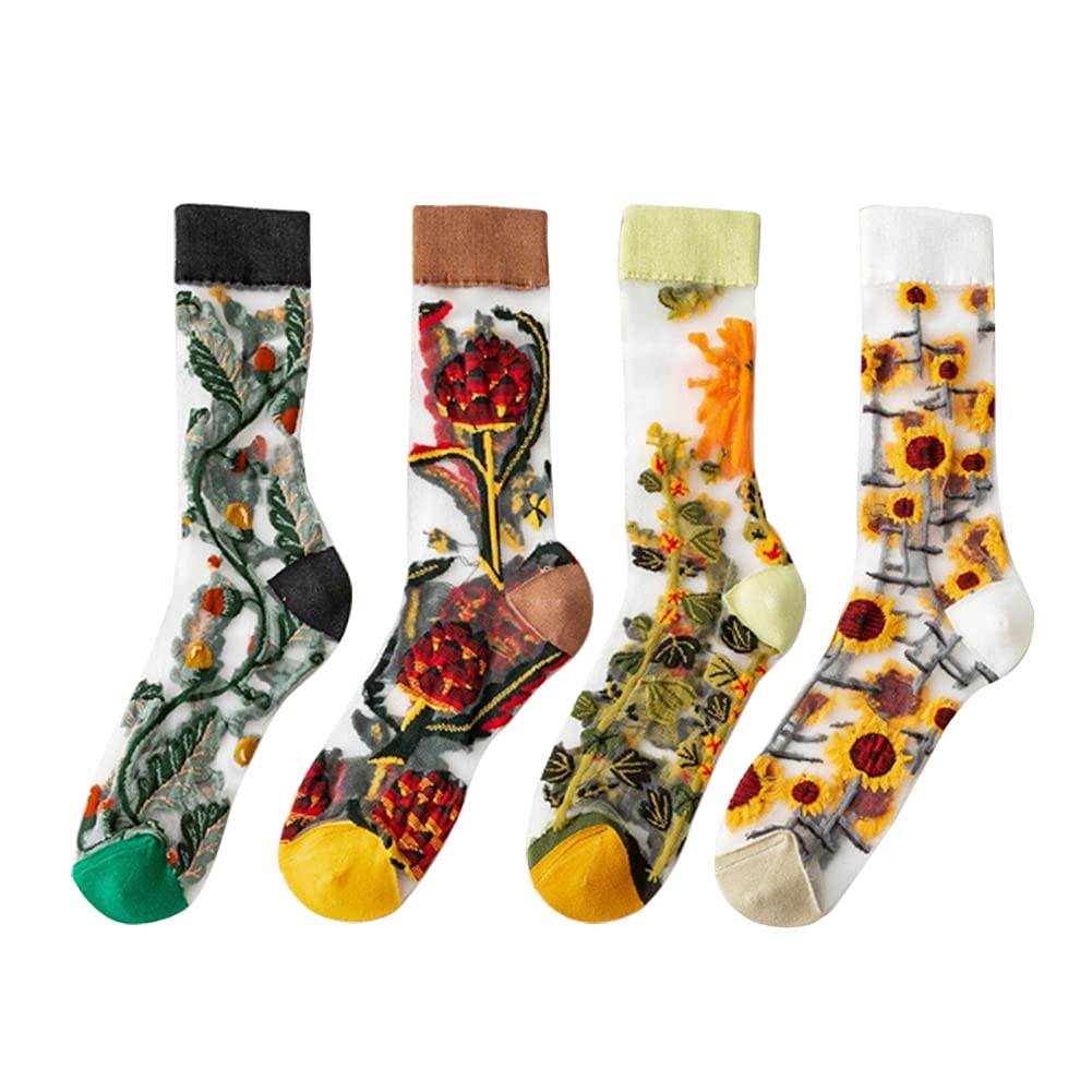 Yomutiur Women's Sheer Socks - Summer Transparent Thin Mesh Lace Elastic Jacquard Crystal Glass Socks for Casual Wear, Office & Special Occasions