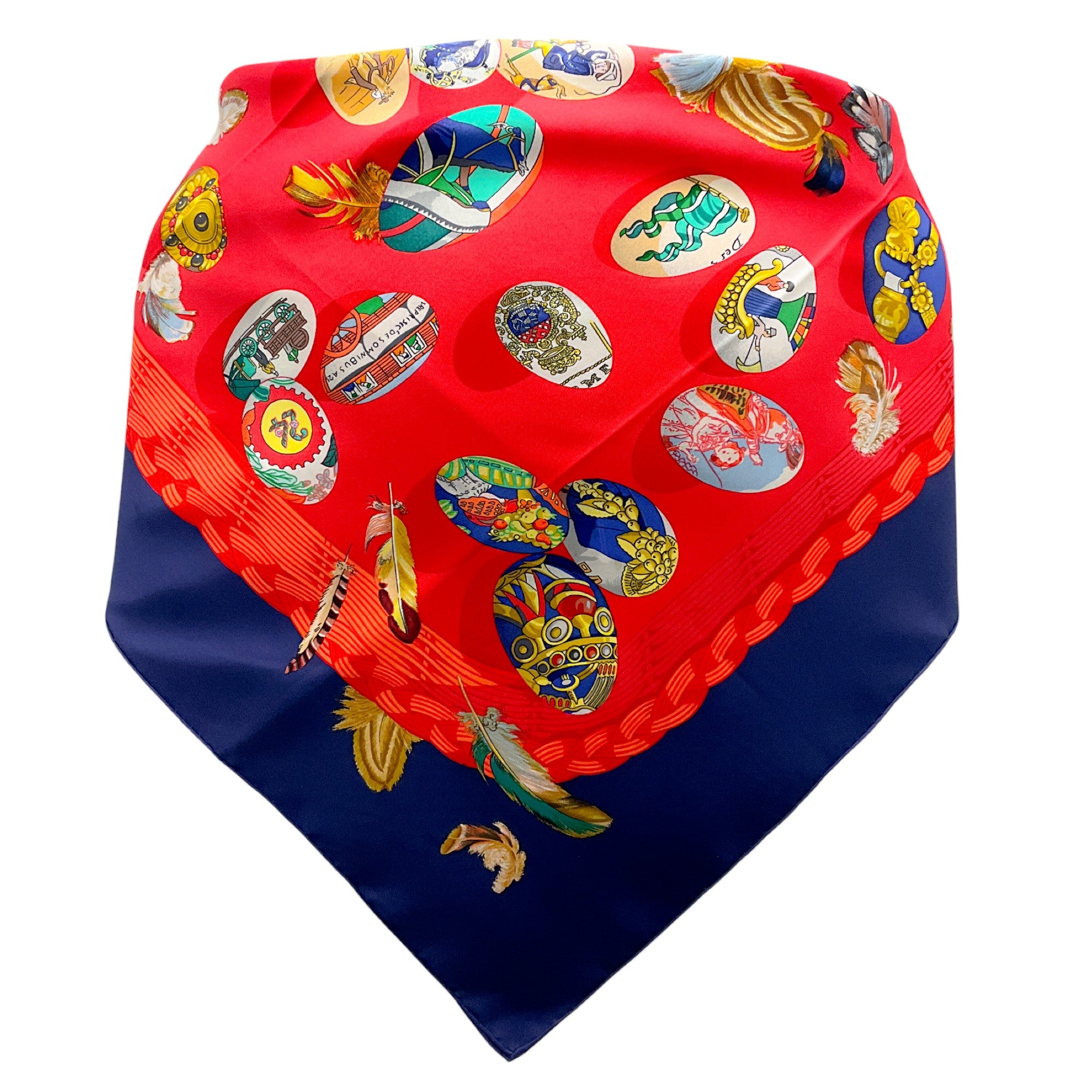 Hermes Silk Scarf - Red & Navy Blue Multi Couvee d'Hermes Square Twill Scarf for Women, Luxury Fashion Accessory for Gifts, Parties & Special Occasions