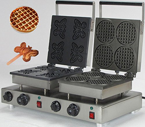 Commercial Grade Nonstick Electric Waffle Maker - 110V/220V Dual Voltage with Interchangeable Plates for Butterfly Waffle Sticks & Mini Waffles - Perfect for Restaurants, Cafes, and Home Breakfast