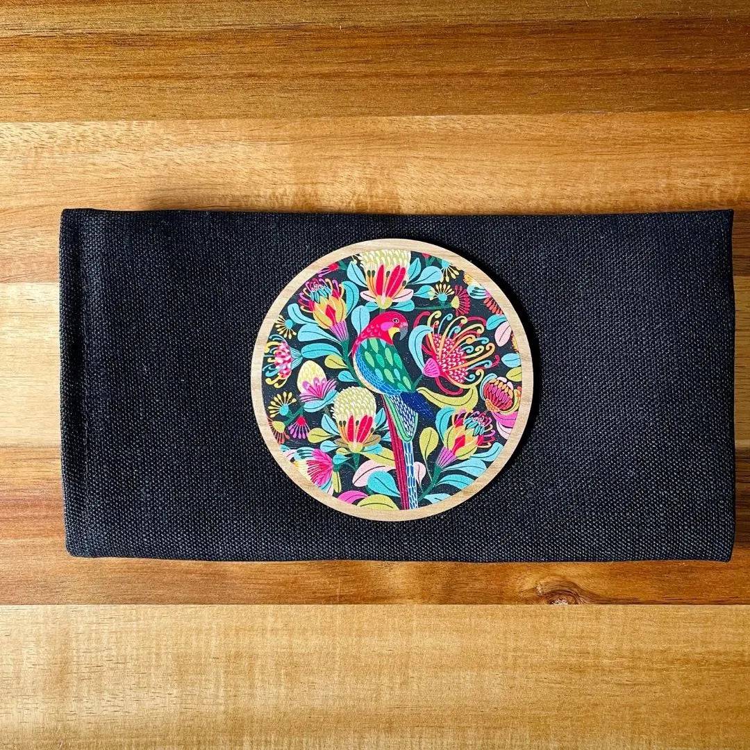 Premium Australian Rosella Parrot Coaster and Napkin Set - 6-Piece Bird-Themed Drinkware for Home Decor, Kitchen, and Party Use | Perfect for Dining, Entertaining, and Gift Giving