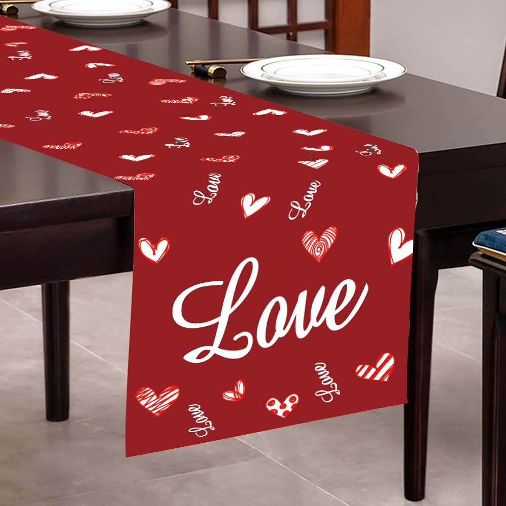 Valentines Day Table Runner - Romantic Love Table Decor for Couples Dinner, Wedding Anniversary & Valentine's Day Party Decorations