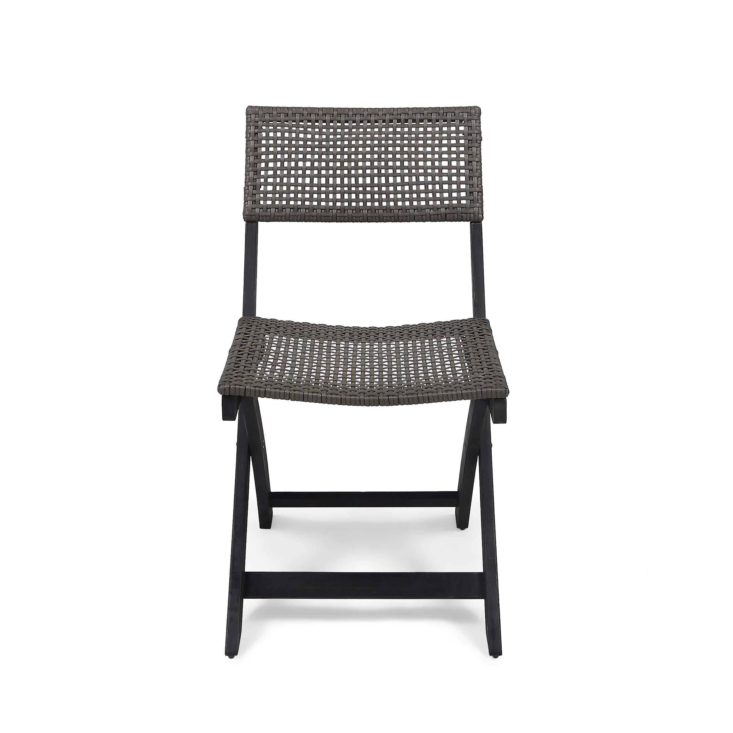 Premium Outdoor Acacia Wood Foldable Bistro Chairs with Wicker Seating (Set of 4) - Dark Gray Finish & Brown Wicker - Perfect for Patio, Garden, Cafe, and Restaurant Dining