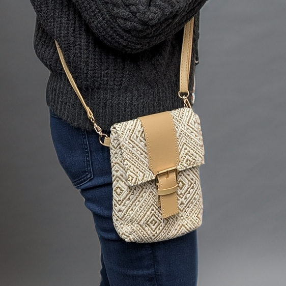 Aztec Buckle Crossbody Bag for Women - Stylish Golden Oatmeal Leather Purse with Adjustable Strap, Perfect for Travel, Shopping & Everyday Use