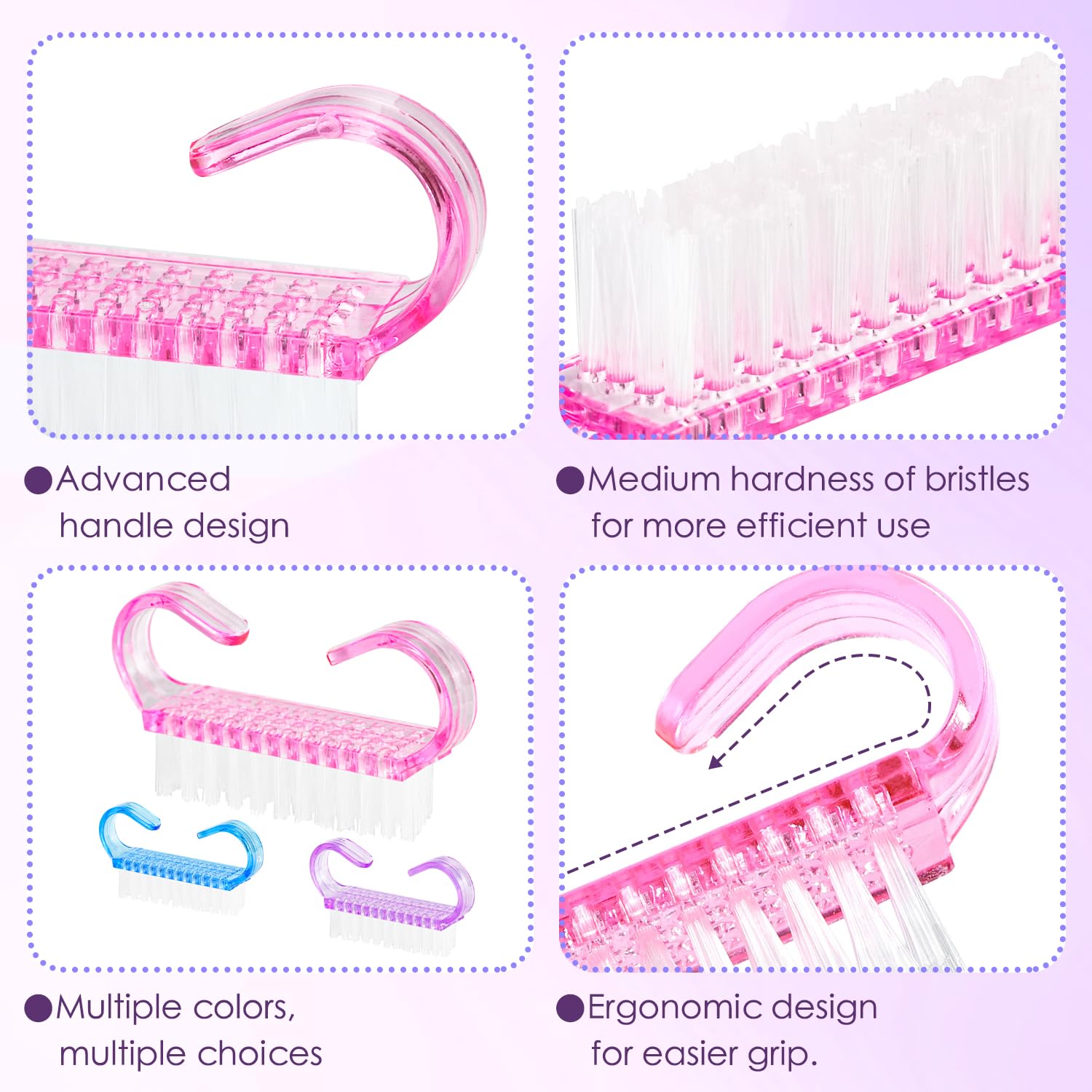24Pcs Nail Brush Set - Soft Bristle Cleaning Brush with Ergonomic Plastic Handle for Manicure & Pedicure | Perfect for Salon, Home Nail Care & Toe Cleaning | Exfoliating Scrubber for Hands & Feet
