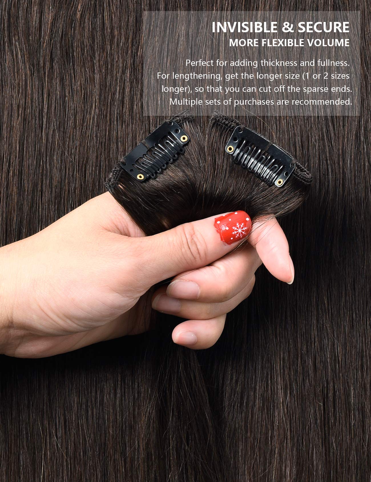 Premium 8Pcs Rose Bud Clip-in Hair Extensions - 100% Remy Human Hair, 18 Clips, 60g/Set, 10 Inch Dark Brown - Perfect for Parties, Weddings & Everyday Volume Boost