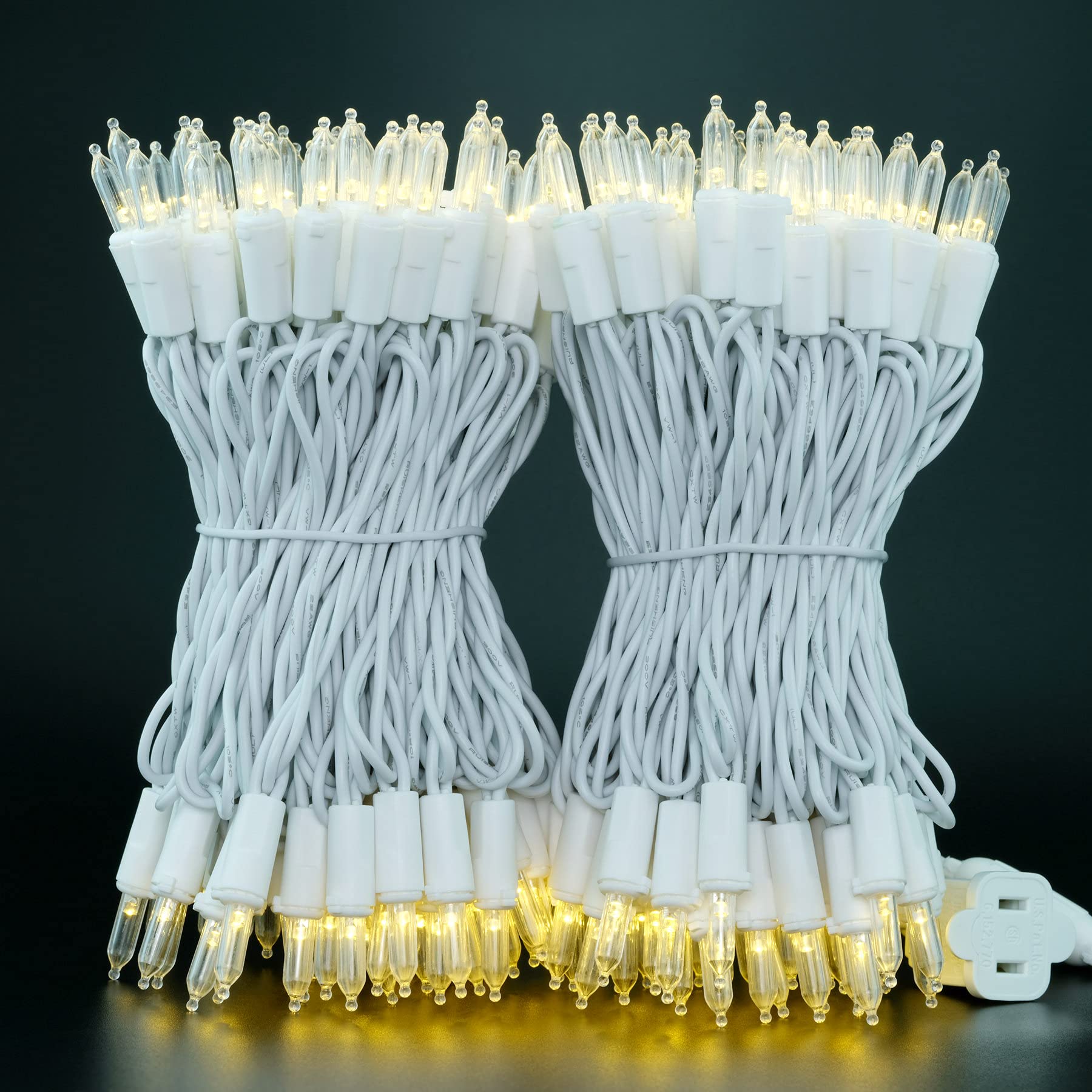 YULETIME 200 Warm White LED Christmas Lights - 66ft White Wire UL Certified Commercial Grade Holiday String Lights for Indoor & Outdoor Decorations