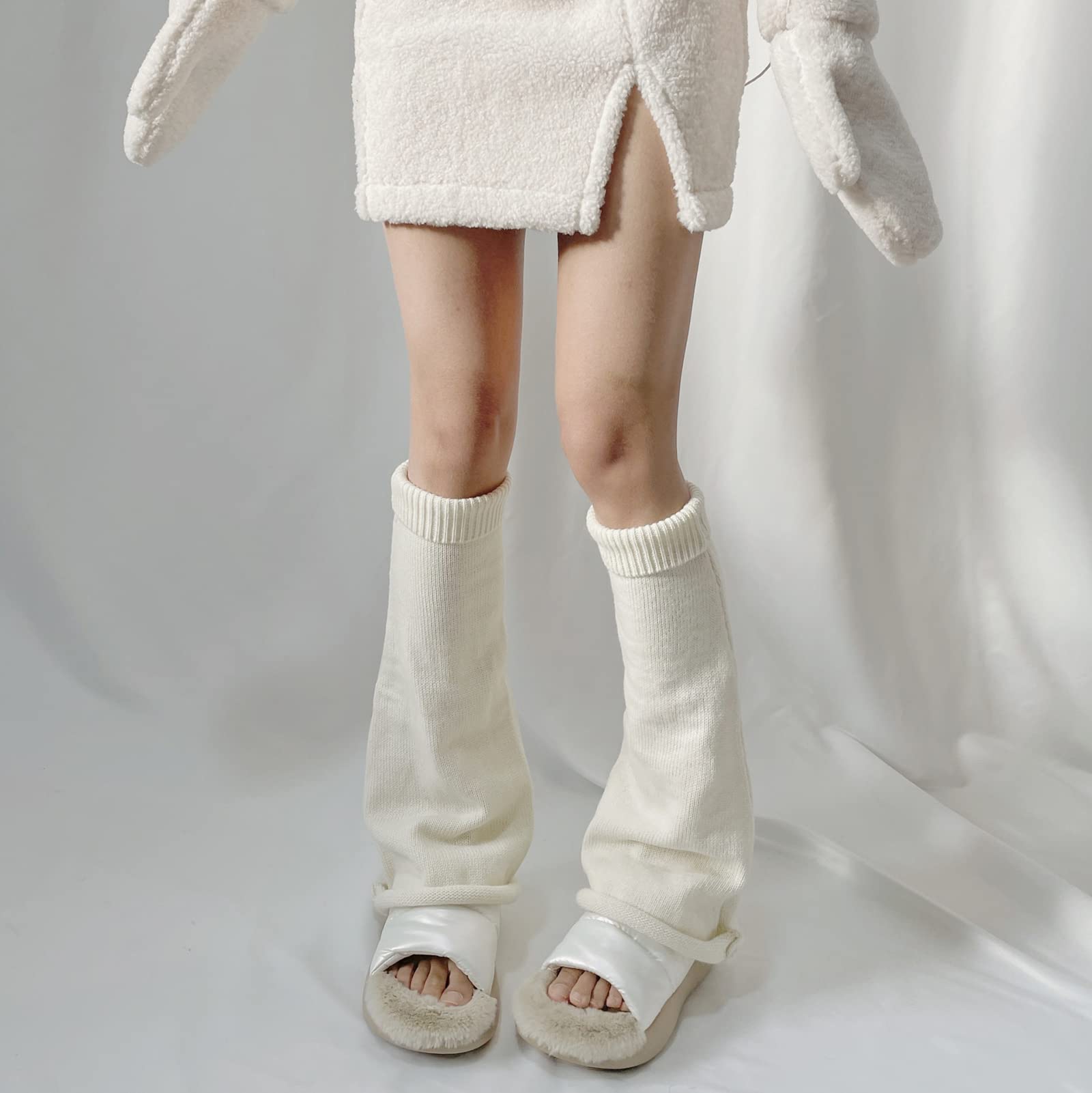 Lunoakvo Women's Japanese Style Kawaii Crochet Wool Leg Warmers - Soft Loose Knit Knee High Boot Socks for Winter Fashion & Cosplay Outfits