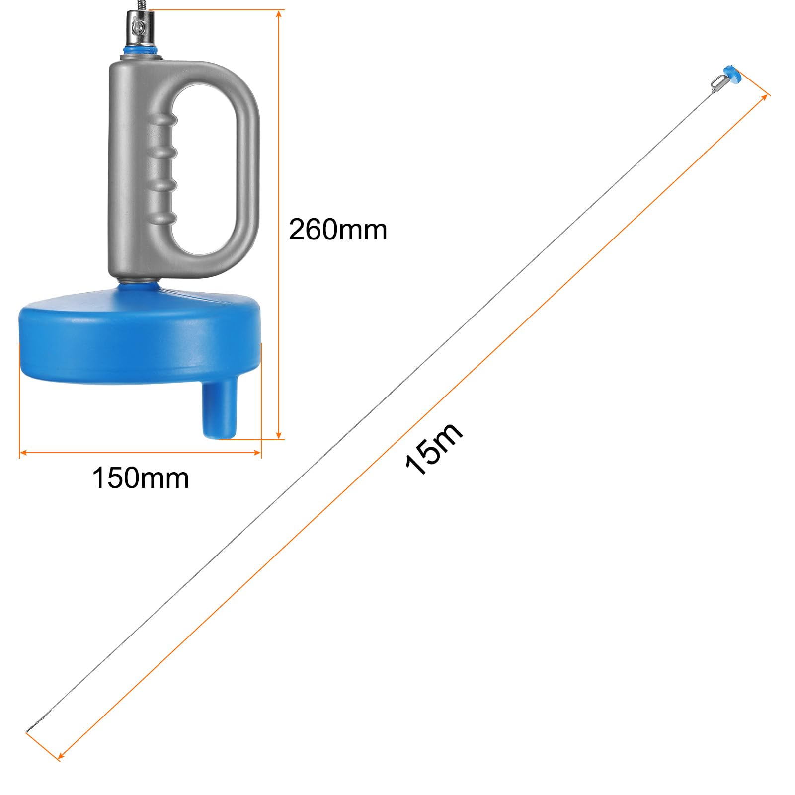 HARFINGTON 49 Ft Stainless Steel Drain Snake Clog Remover - Flexible Plumbing Auger for Kitchen Sink, Bathroom Shower, Toilet & Bathtub Drain Cleaning - Heavy Duty Hair Clog Removal Tool (Blue) | Perfect for Home Plumbing Emergencies & DIY Drain Maintenance