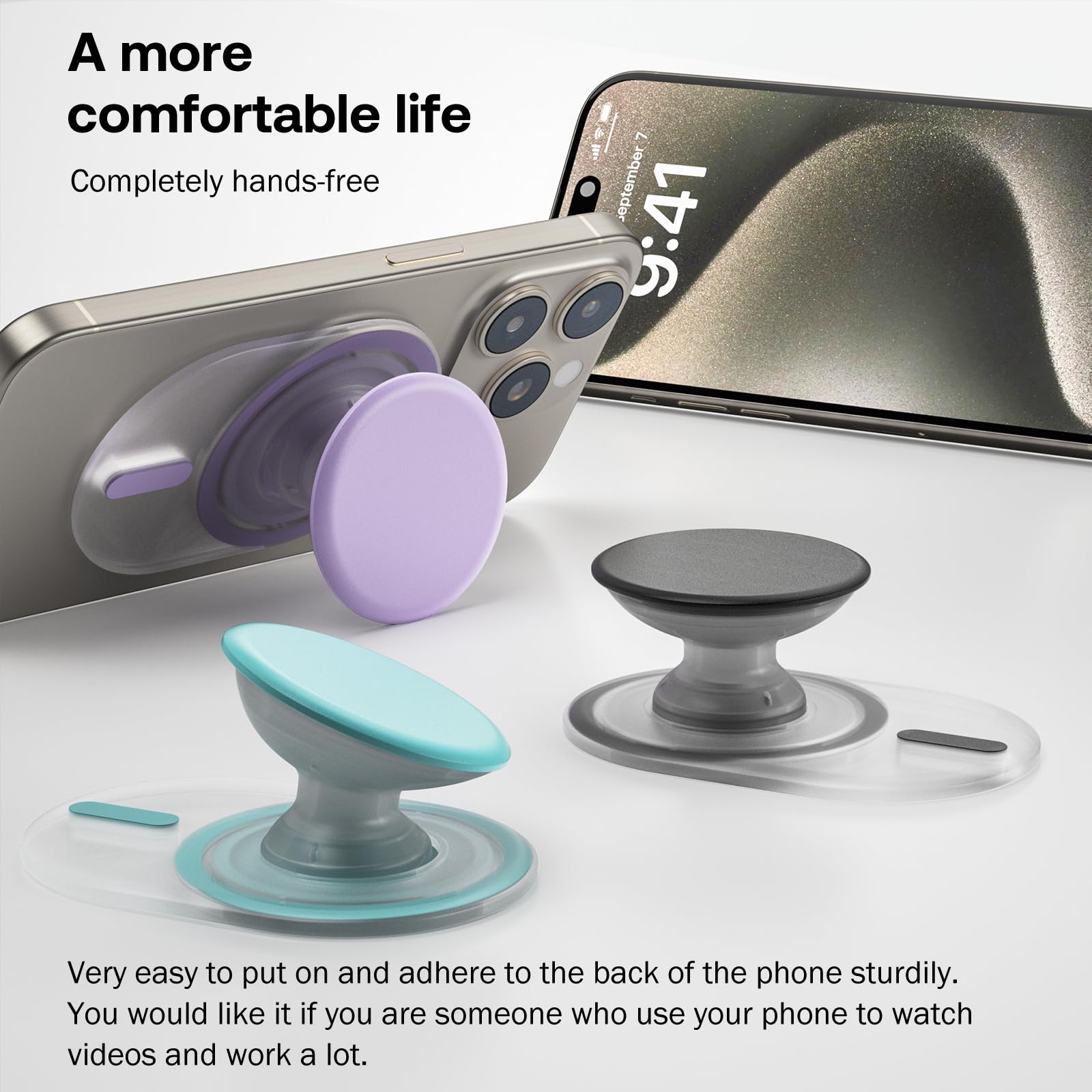 AUROX Magnetic Phone Grip Holder - Expandable Collapsible Stand with Kickstand for Magsafe | Compatible with iPhone 16/15/14/13/12 Series | Transparent Pink | Perfect for Hands-Free Viewing, Gaming & Video Calls