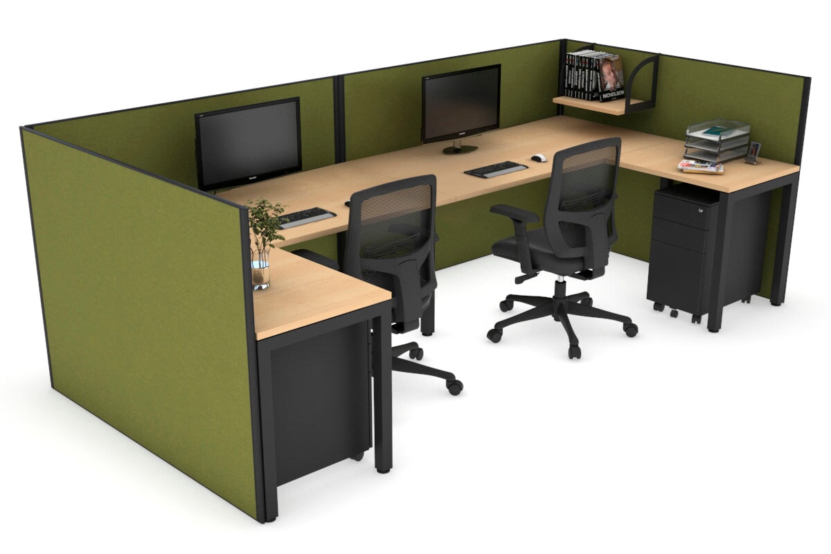 Quadro Square Legs 2-Person Corner Workstation - U-Shaped Black Frame Office Desk [1600L x 1800W with Cable Management] for Home Office & Workspace Setup