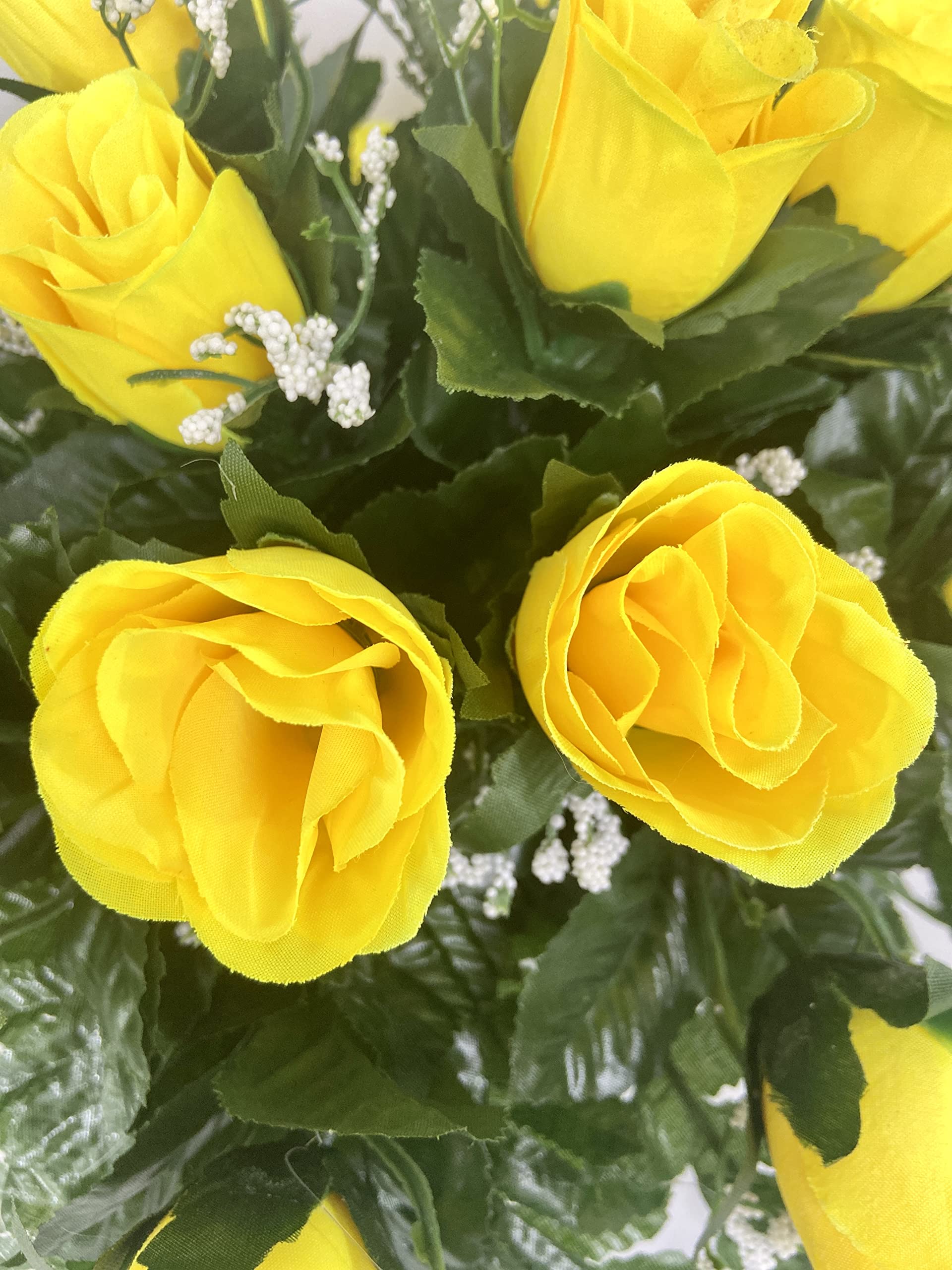 Small Yellow Rose & Baby's Breath Cemetery Headstone Saddle Flower Arrangement - Sympathy & Memorial Flowers for Graveside Decorations (Perfect for Funerals, Memorials & Grave Visits)