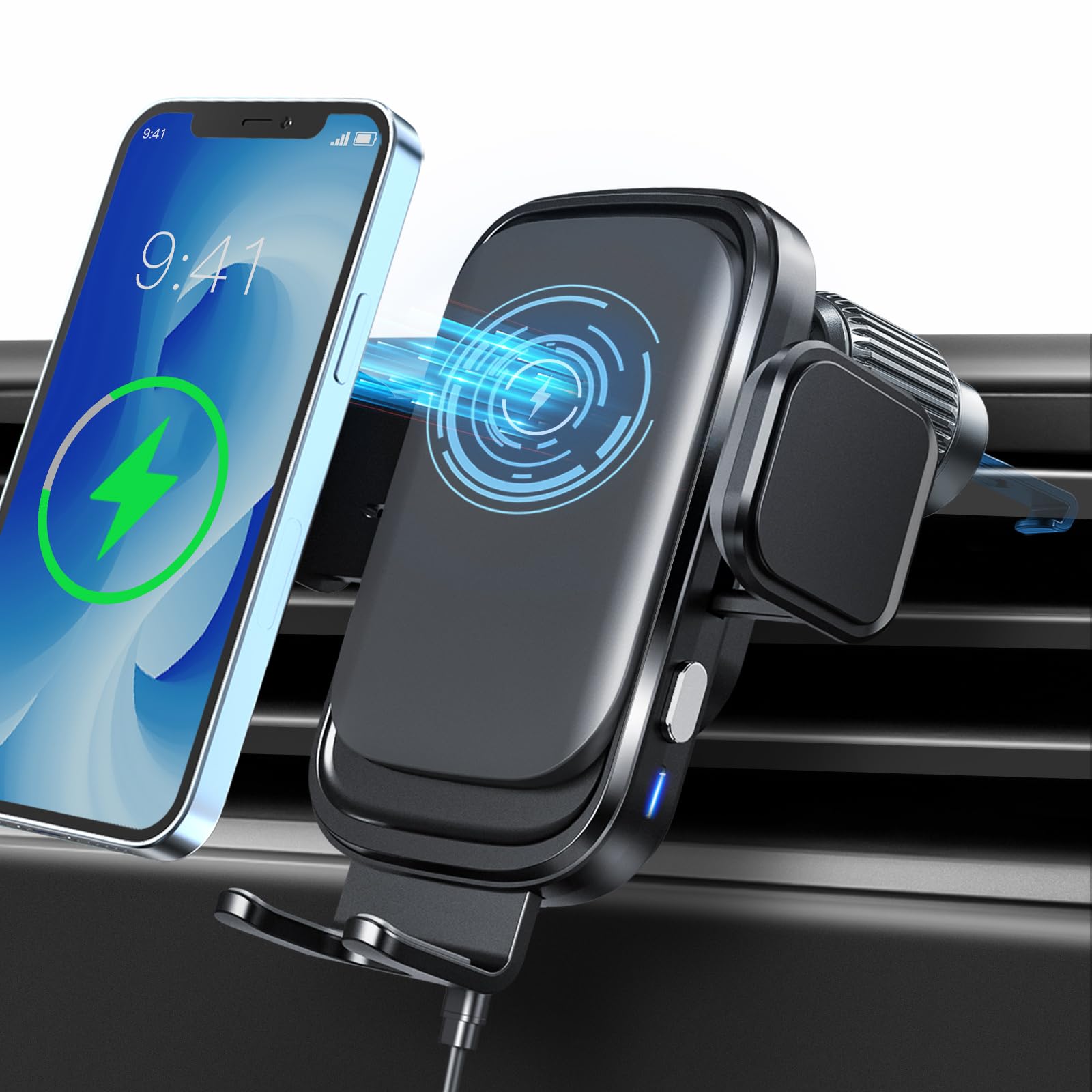 15W Fast Wireless Car Charger Mount - Auto-Clamping Phone Holder for iPhone 14 Pro/13 Pro Max/12/11/Xr/8 & Samsung Galaxy S23/S22/S21/Note 20 - Perfect for Commuting, Road Trips & Hands-Free Charging