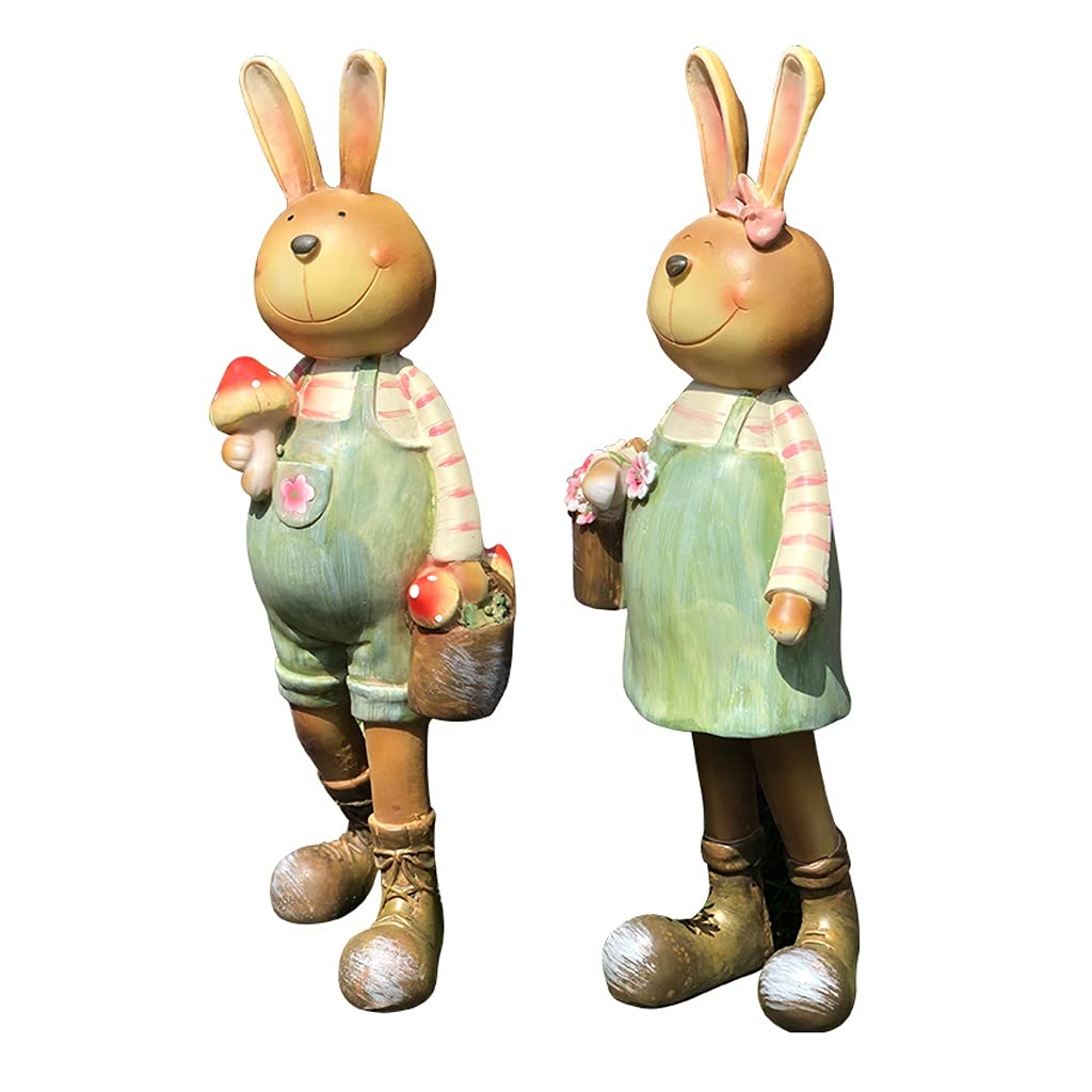 WanhaoShop Large Resin Rabbit Garden Statues - Pair of Realistic Outdoor Lawn Decorations, Modern Home & TV Room Animal Sculptures, Durable Resin Crafts for Kids' Bedroom & Garden Decor | Perfect for Patio, Yard & Landscape Design