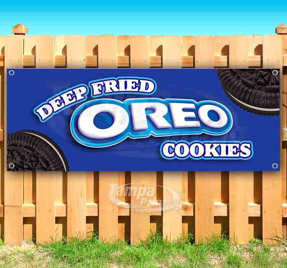 13 oz Heavy-Duty Vinyl Deep Fried Cookies Banner - Single-Sided with Metal Grommets, Non-Fabric - Perfect for Bakeries, Food Trucks, and Restaurant Decor