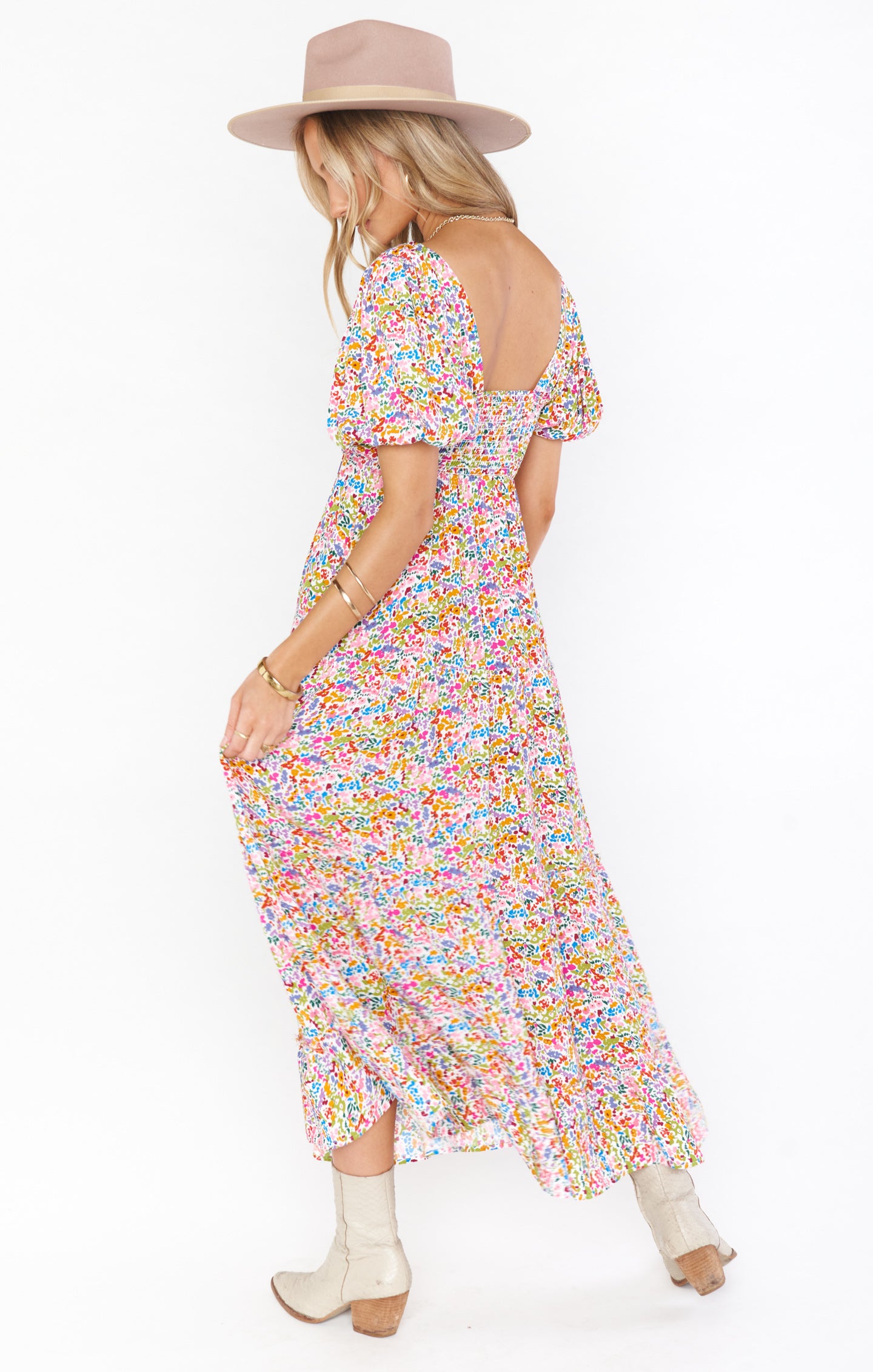 Linds Midi Dress - Rainbow Fields Floral Print Summer Dress | Perfect for Beach Vacations, Brunch Dates & Outdoor Weddings