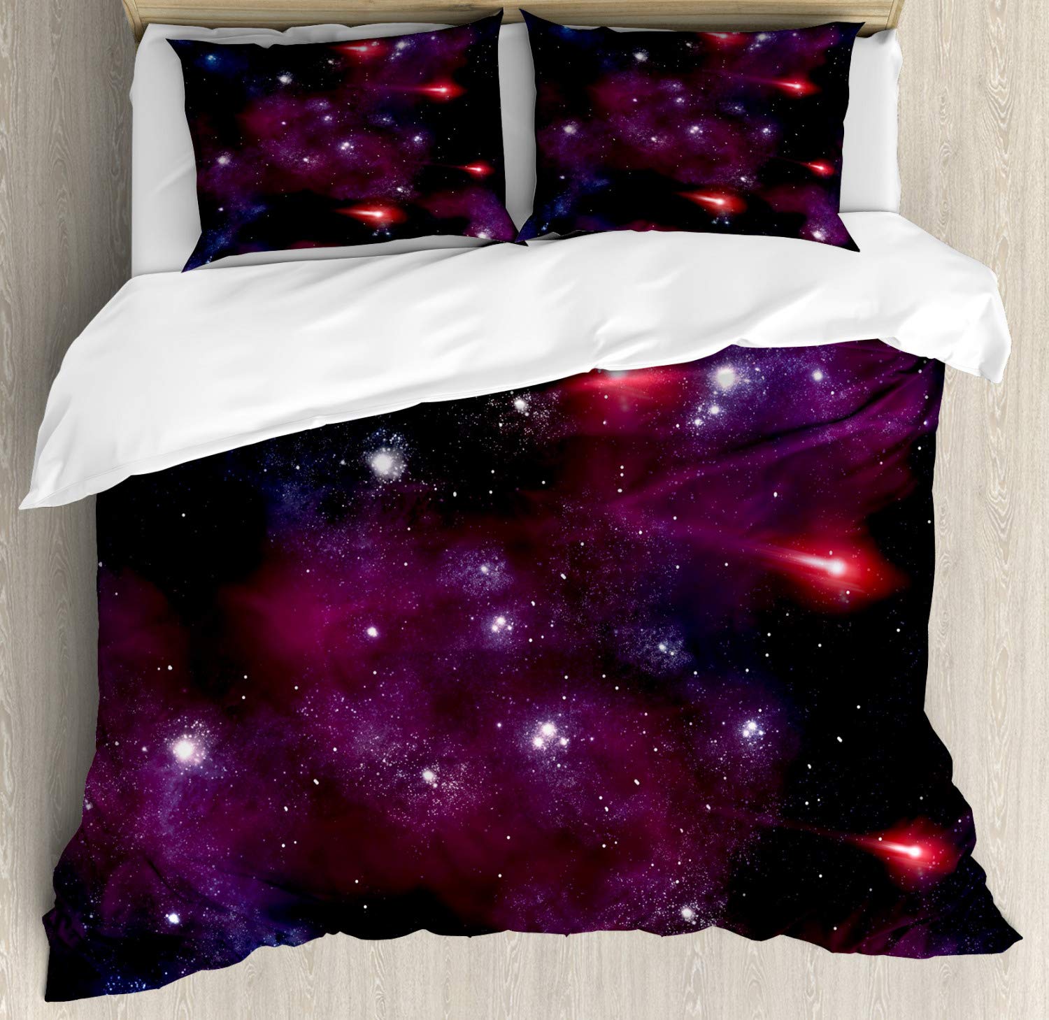 Ambesonne King Size Duvet Cover Set - 3 Piece Space Theme Comet Meteor Shower Celestial Bedding with 2 Pillow Shams | Magenta Blue Galaxy Print | Perfect for Astronomy Lovers' Bedroom Decor & Starry Night Theme Rooms