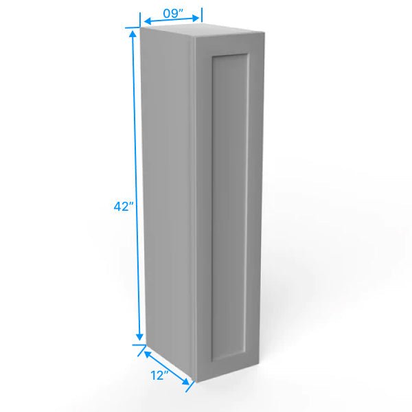 42 Inch Grey Shaker Wall Cabinet - 9W x 42H x 12D RTA Ready-to-Assemble Bathroom & Kitchen Storage Solution for Small Spaces