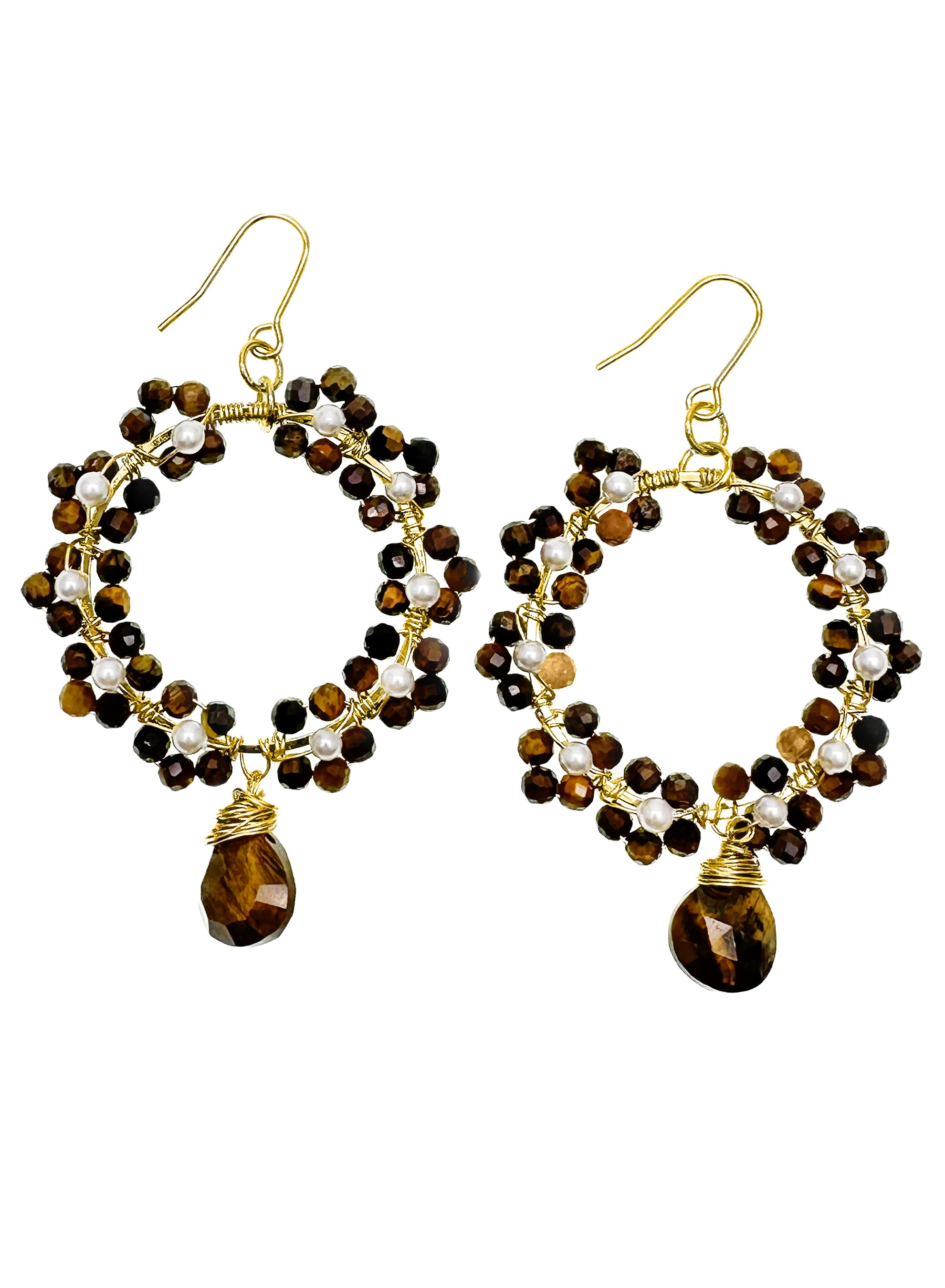Tiger Eye Stone Handcrafted Flower Dangle Earrings KE016 - Elegant Boho Jewelry for Women, Perfect for Parties, Weddings & Everyday Wear