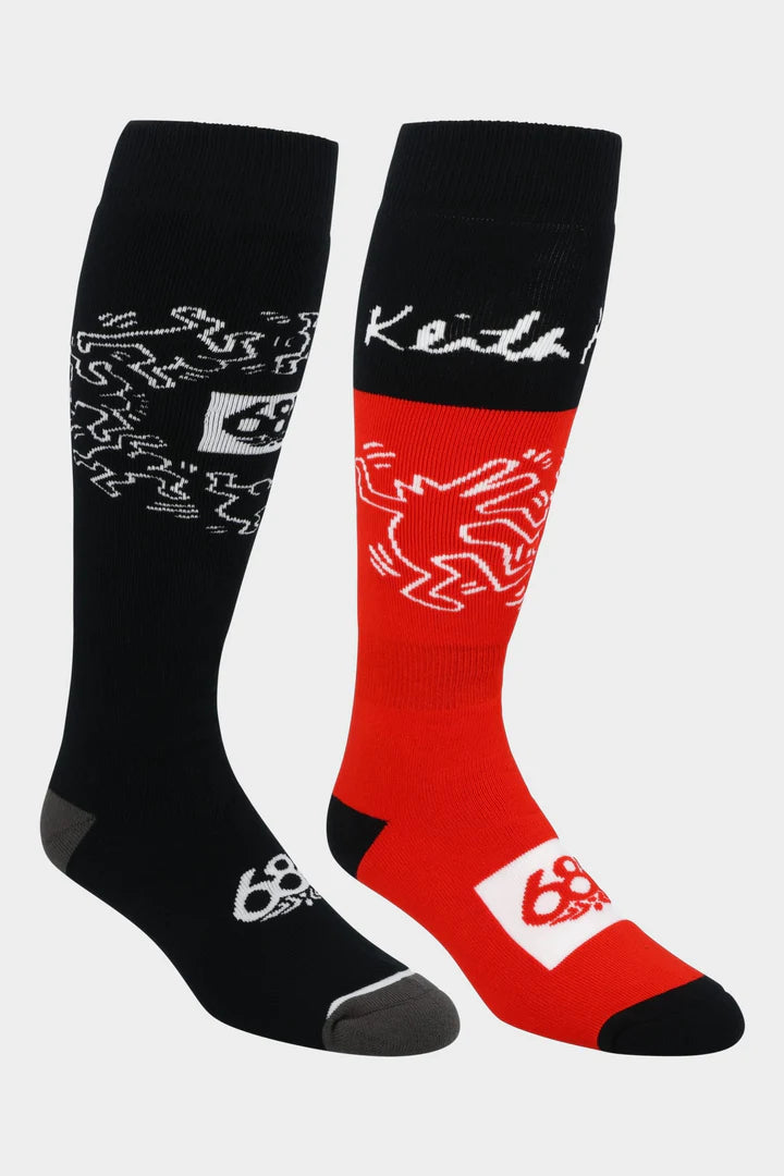 686 x Keith Haring Men's 2-Pack Snow Socks 2025 - Assorted Colors - Warm Winter Socks for Skiing, Snowboarding & Outdoor Activities