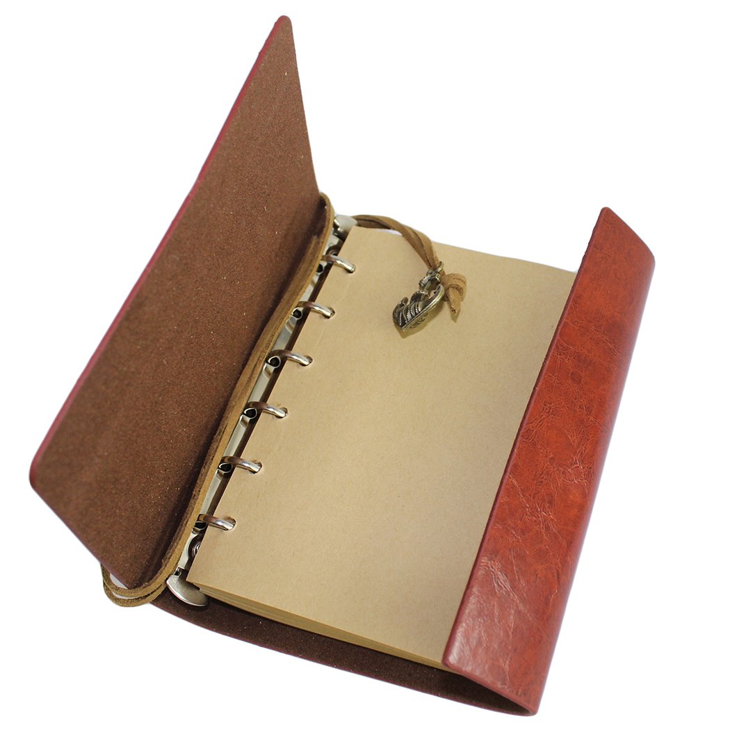 Vintage Leather Refillable Notebook with Loose Leaf Pages - Classic Writing Journal & Gel Pen Included (Red-Brown) | Perfect for Journaling, Note Taking, and Gift Giving