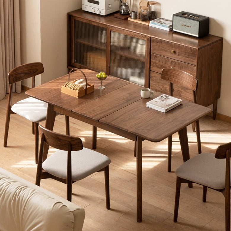 Solid Black Walnut Extendable Dining Table - Expandable Wooden Table for Small Spaces | Perfect for Family Dinners, Entertaining Guests & Space-Saving Home Decor