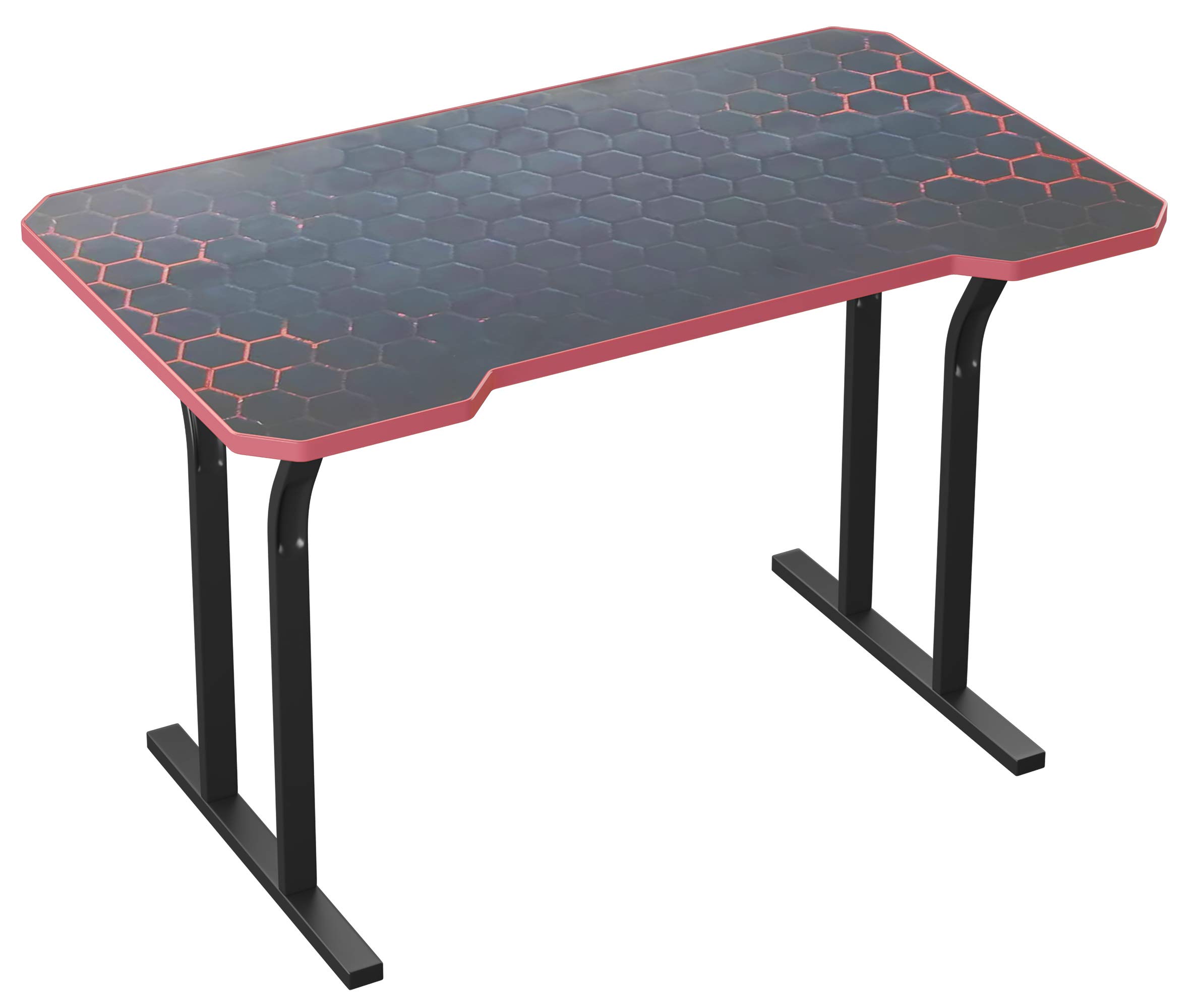 Turismo Racing Gaming Desk - Ergonomic Decagon PC Gaming Desk with Built-in Mouse Pad, Cable Management & Heavy-Duty Dual Leg Support - Red - Perfect for Esports, Streaming & Home Office Setup