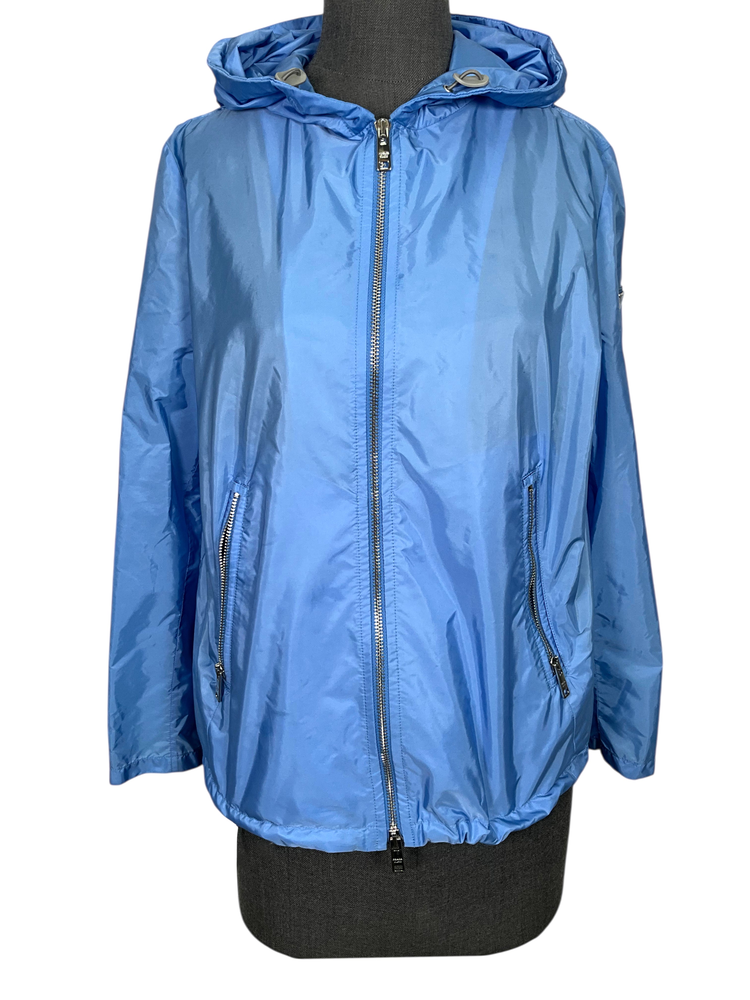 PRADA Nylon Triangle Logo Hooded Windbreaker Jacket for Men - Size 42 US (Medium) - Lightweight Waterproof Windbreaker for Outdoor Activities & Streetwear Fashion