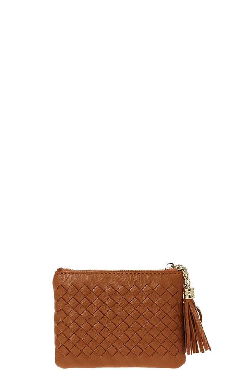 Braided Zip Top Coin Key Wallet for Women - Stylish Blue Leather Card Holder for Cash, Keys & Coins | Perfect for Everyday Use, Travel & Gifting