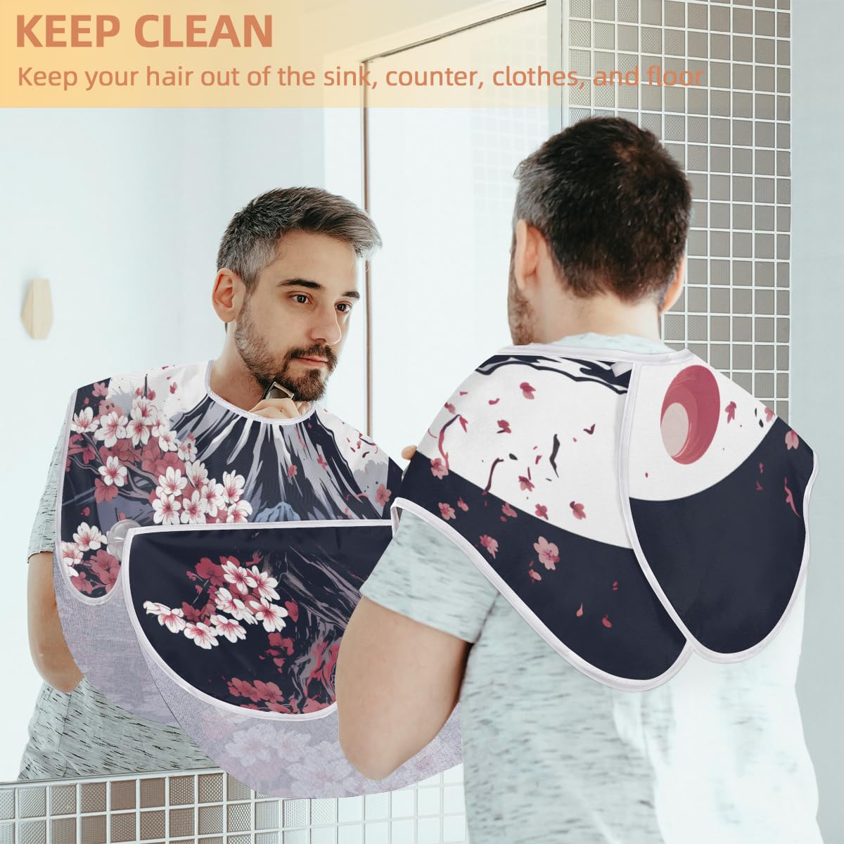 **Men's Waterproof Beard Shaving Bib - Cherry Pattern Barber Apron for Hair Dye & Makeup - Sink Hair Catcher for Beard Trimming & Lineup - Perfect Gift for Barbers & Stylists (Great for Home & Salon Use)**