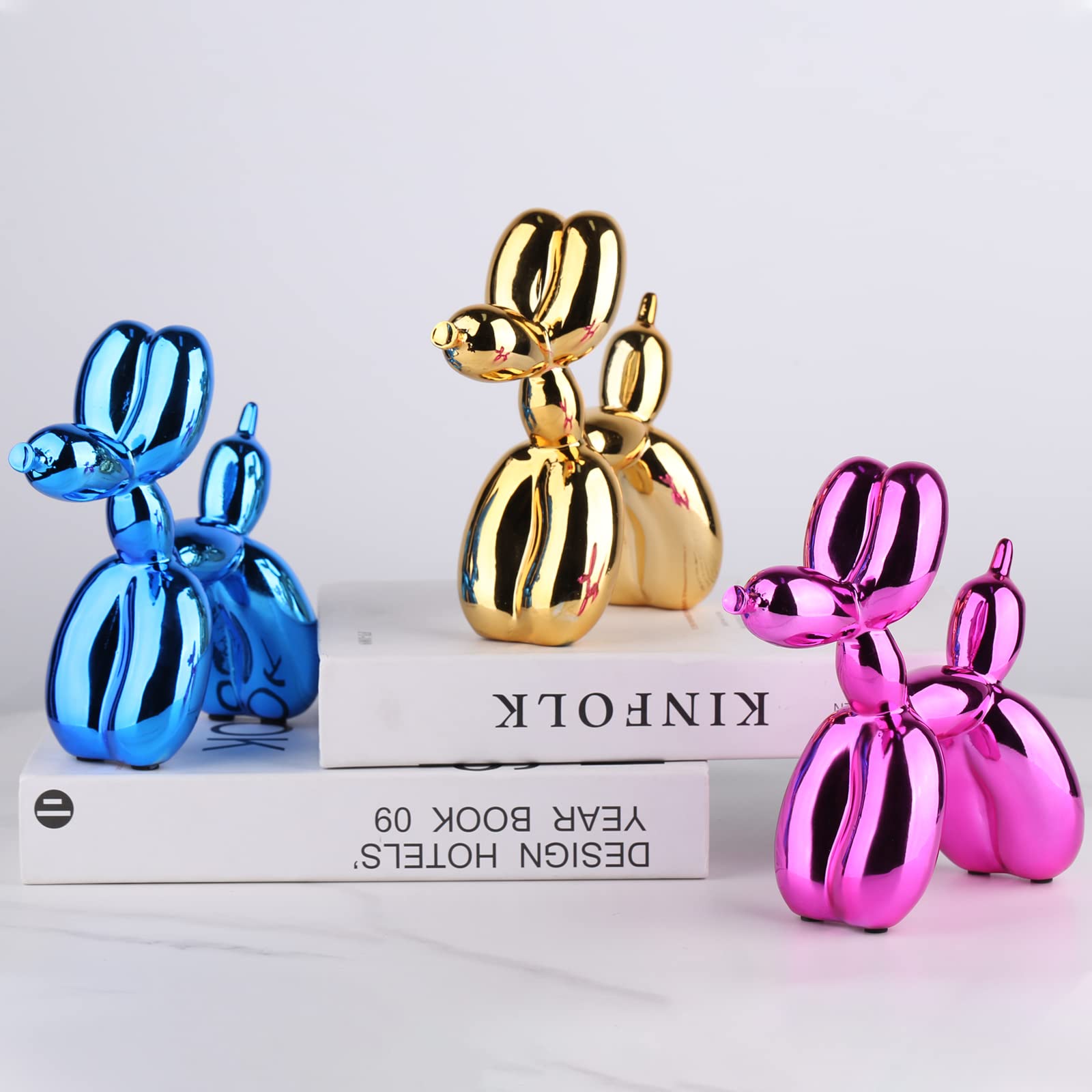 Red Balloon Dog Statue - Modern Gold Animal Sculpture for Home & Office Decor - Perfect for Shelf, Desk, Bedroom & Preppy Room Decoration - Cute Figurine Gift Idea for Parties & Interior Design