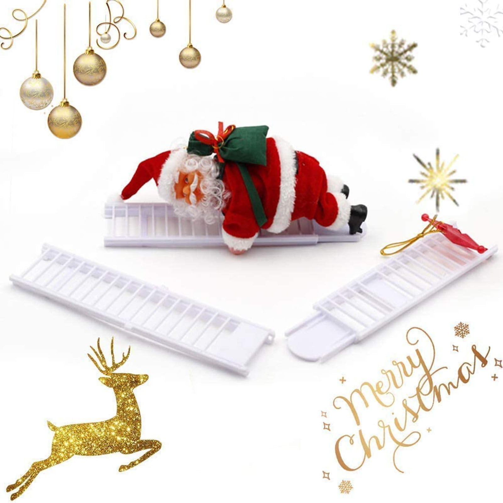 Electric Santa Claus Climbing Ladder with Music - Animated Christmas Tree Decoration for Holiday Fun | Perfect for Home, Office & Festive Party Decor (White)