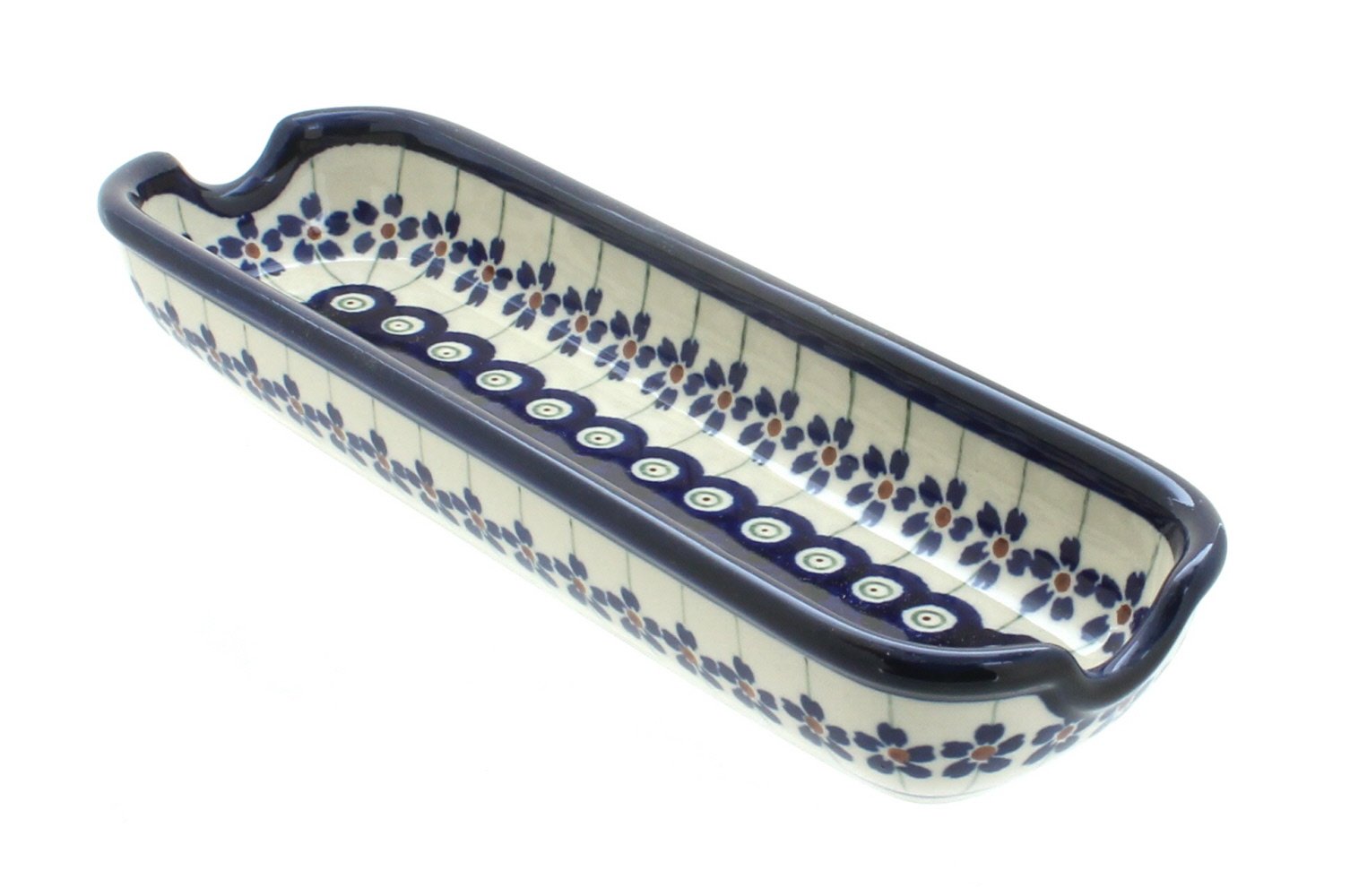 Handmade Blue Rose Polish Pottery Peacock Corn on the Cob Plate - Elegant Dinnerware for Special Occasions & Holiday Table Settings